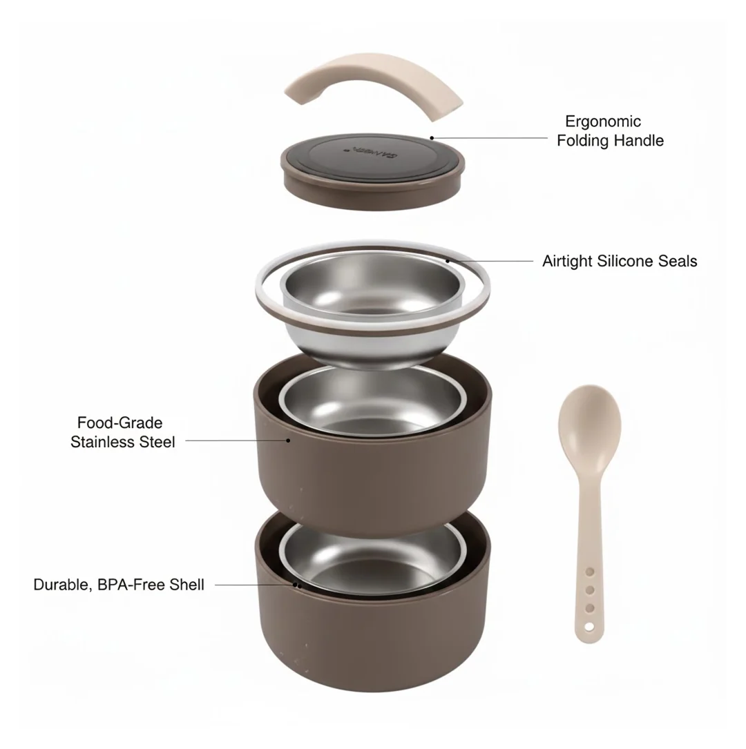Ganesh Stack 2-Layer Stainless Steel Leak-Proof Lunch Box for Office, School, Picnic - Image 2