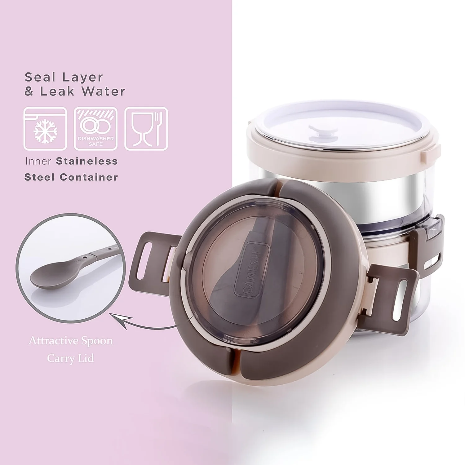Ganesh Steko-2 Double Layer Stainless Steel Insulated Lunch Box Set - Image 6