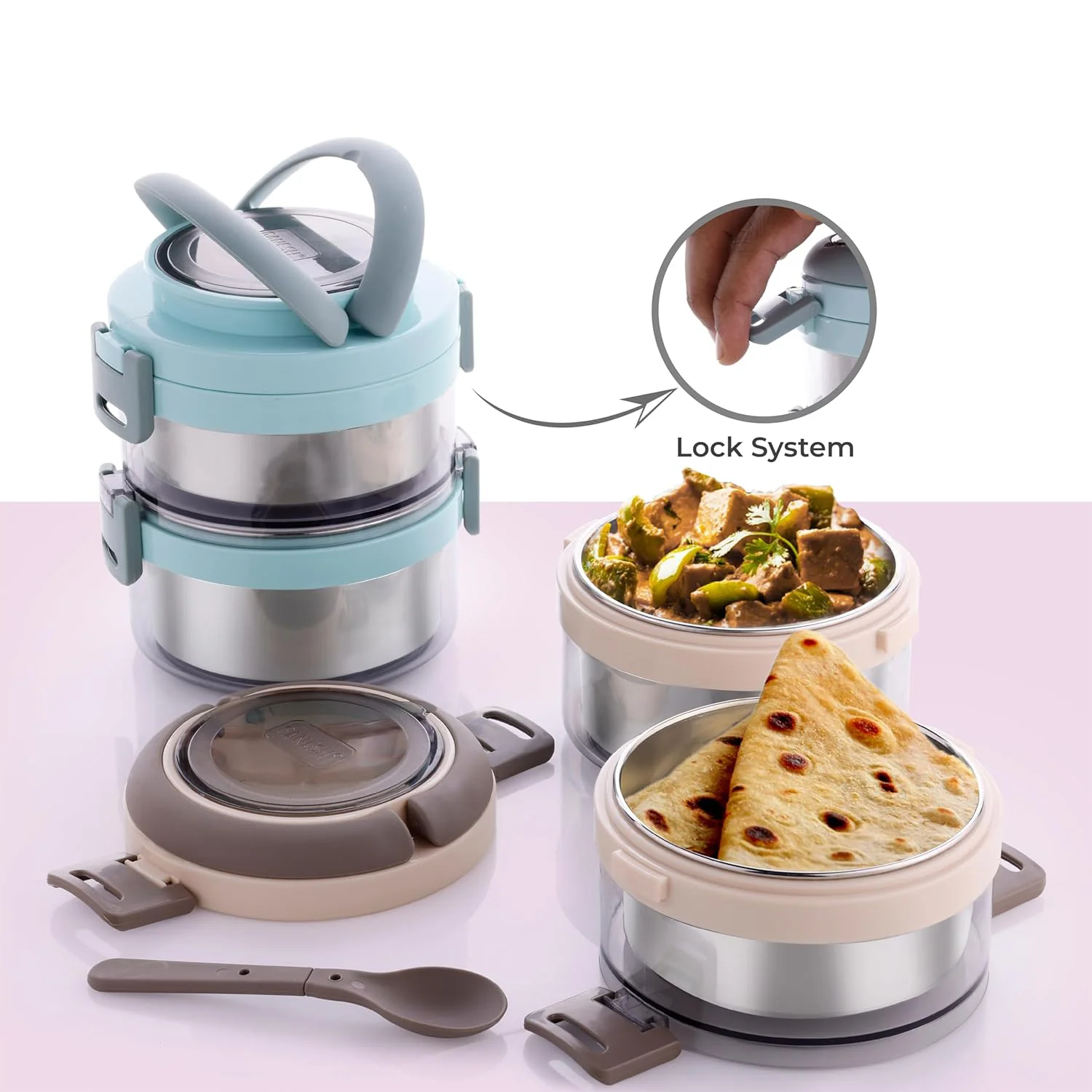 Ganesh Steko-2 Double Layer Stainless Steel Insulated Lunch Box Set - Image 7