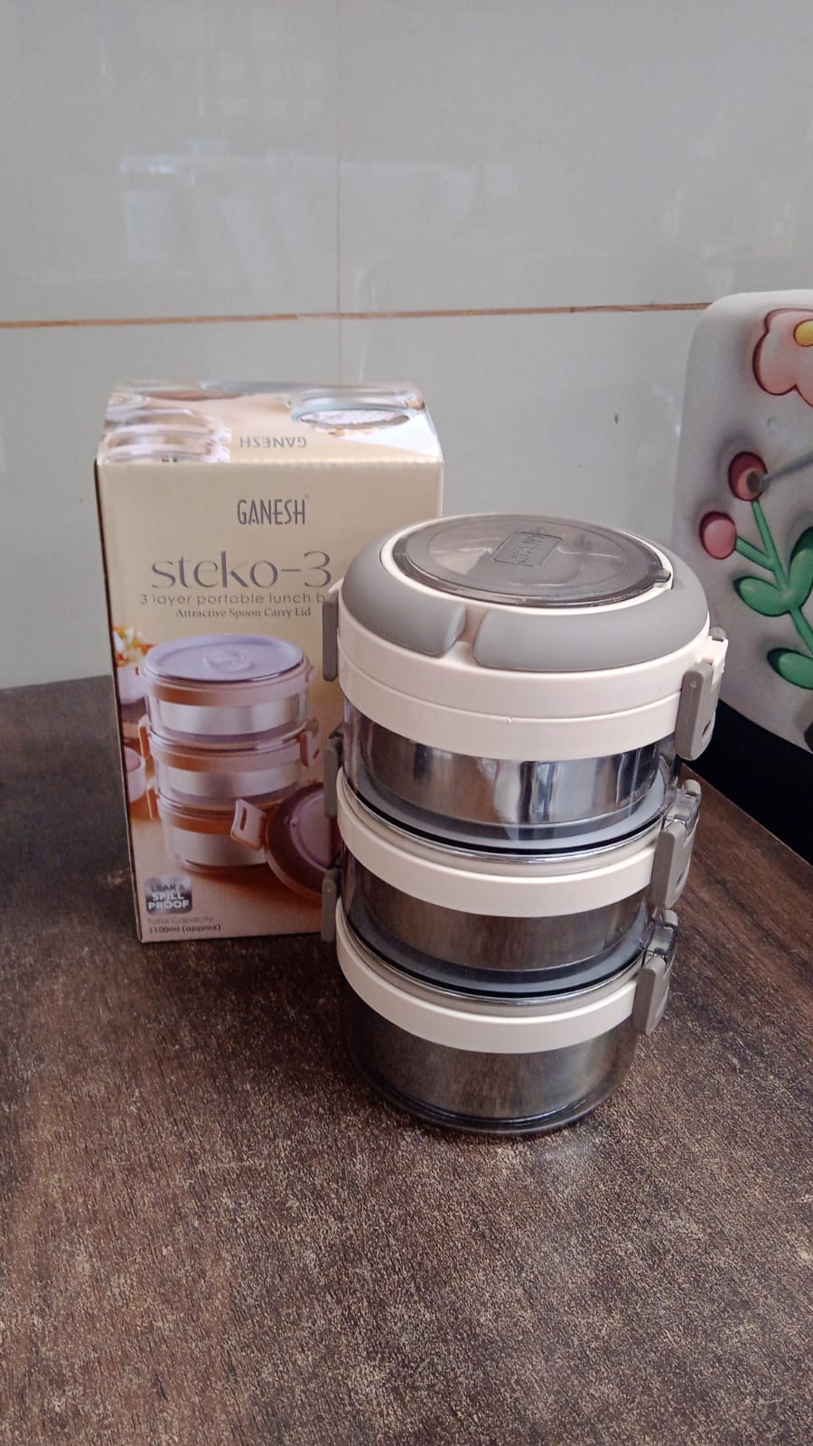 Ganesh Steko-3 Triple Layer Stainless Steel Insulated Lunch Box Set - Image 8