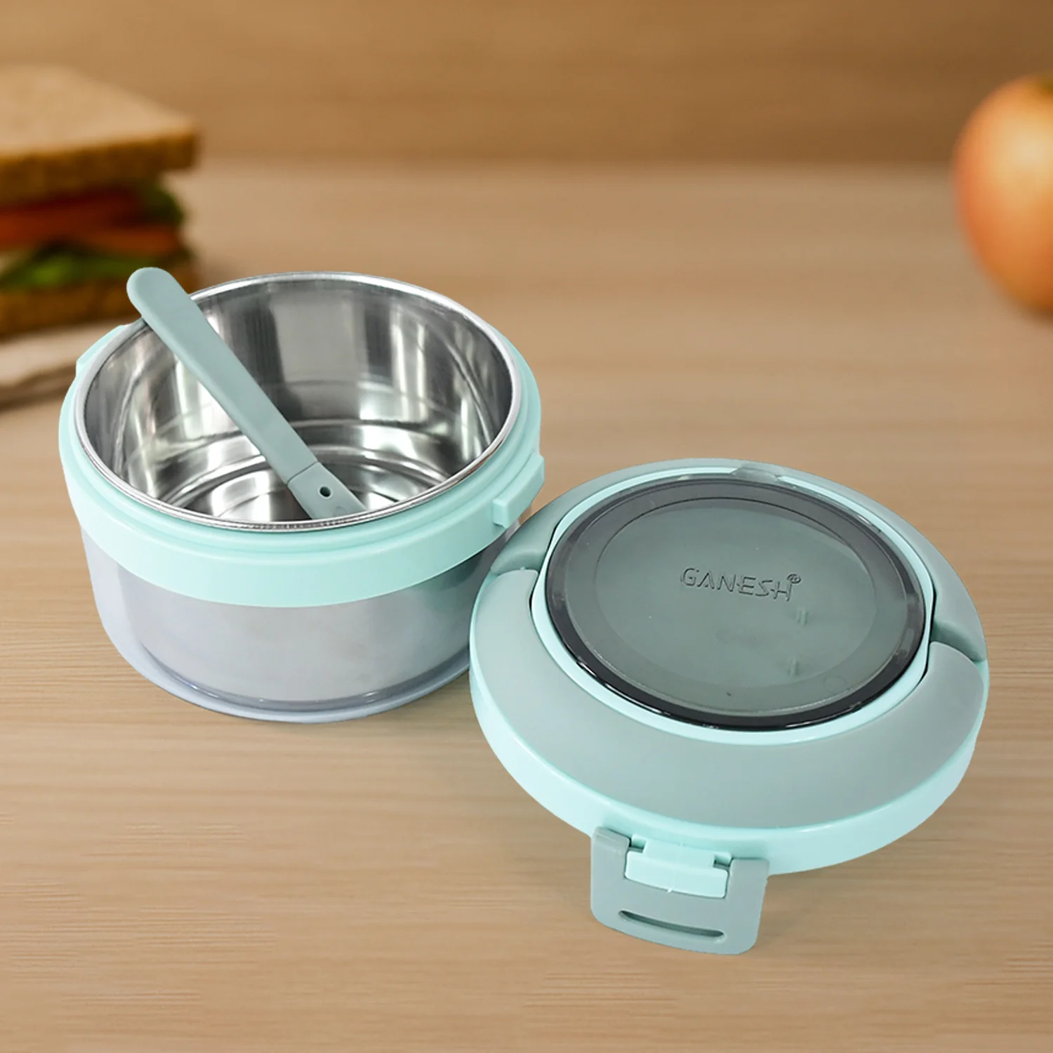 Ganesh Tiara 400ml Stainless Steel Insulated Lunch Box Leakproof Lid & Folding Spoon - Image 6