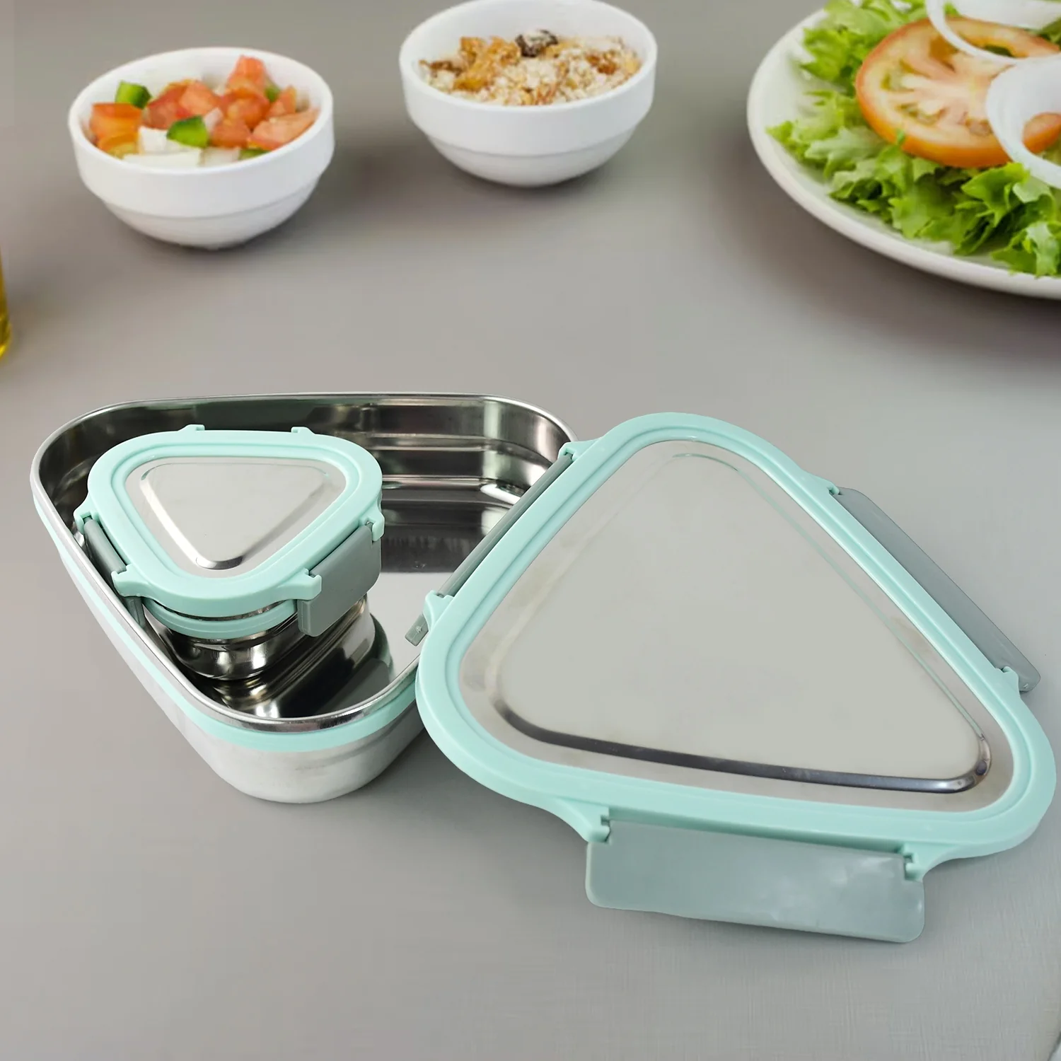 Ganesh Trinity 2-Piece Stainless Steel Triangle Lunch Box Set - Image 3