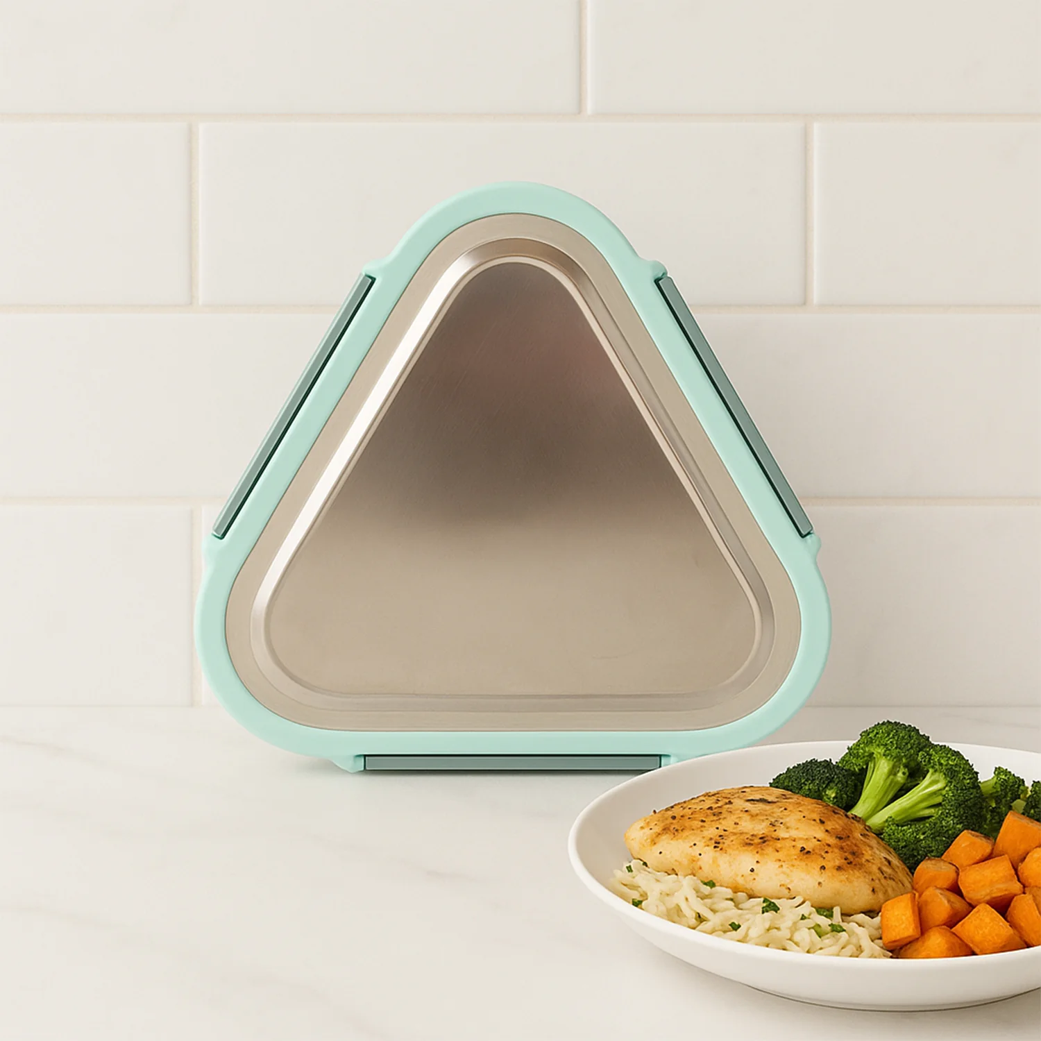 Ganesh Trinity 2-Piece Stainless Steel Triangle Lunch Box Set - Image 4