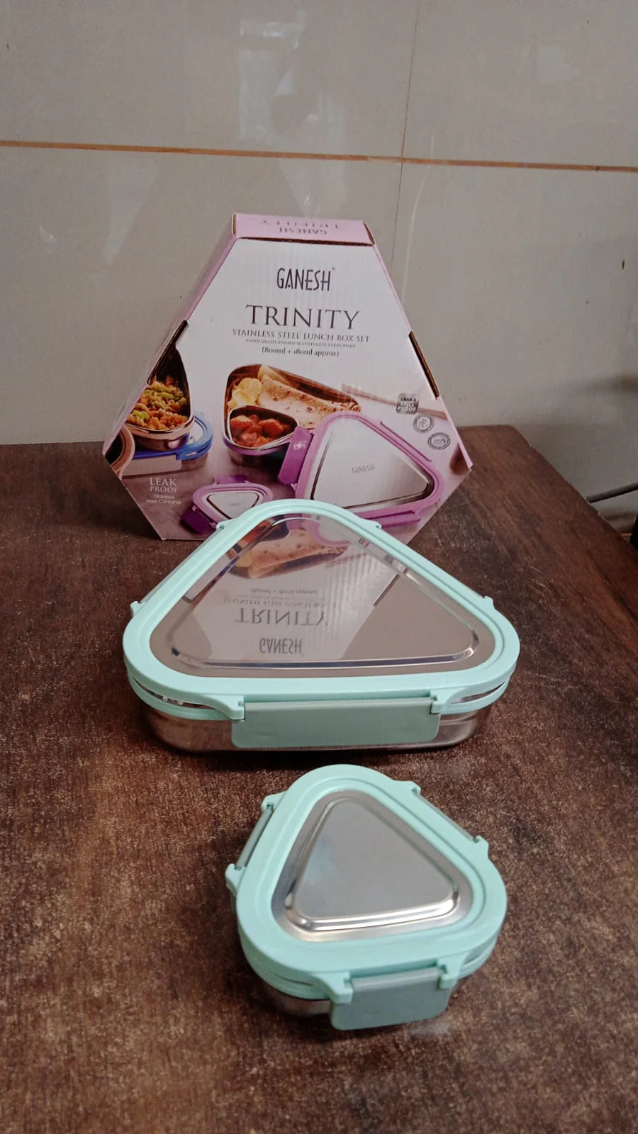 Ganesh Trinity 2-Piece Stainless Steel Triangle Lunch Box Set - Image 8