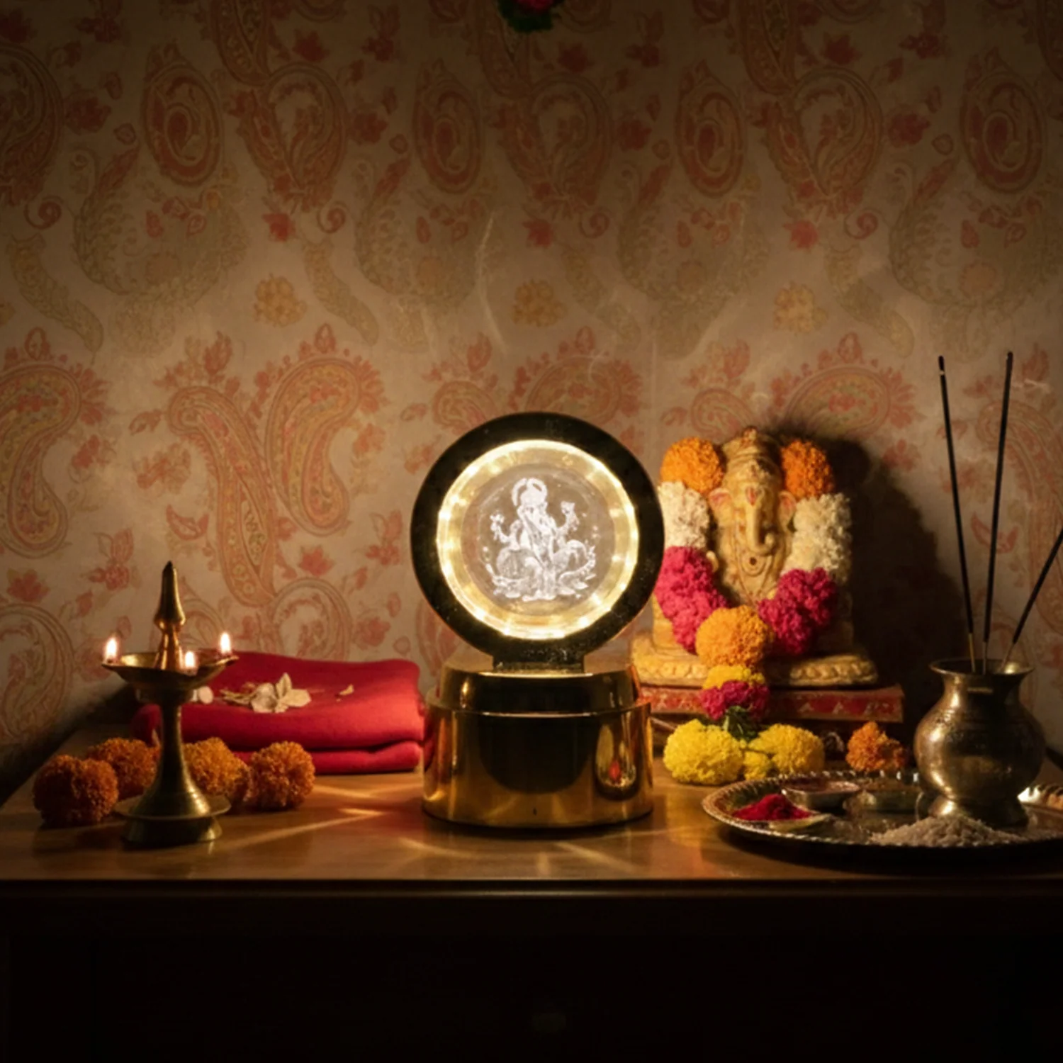 Ganpati Bapa 3D Crystal Ball Night Light with LED Illumination (1 Pc) - Image 8