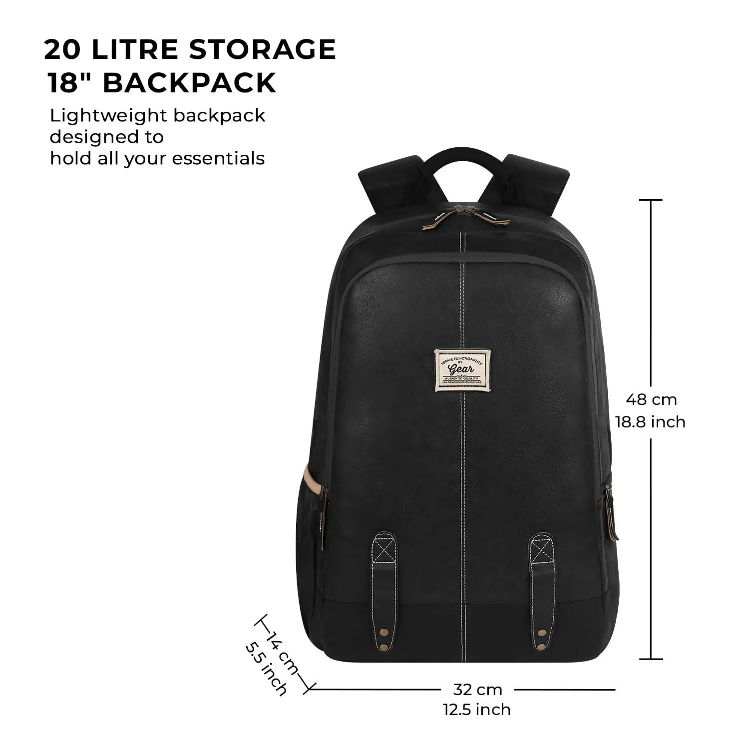 GEAR Laptop Back Pack Classic Faux Leather Black - Image 3