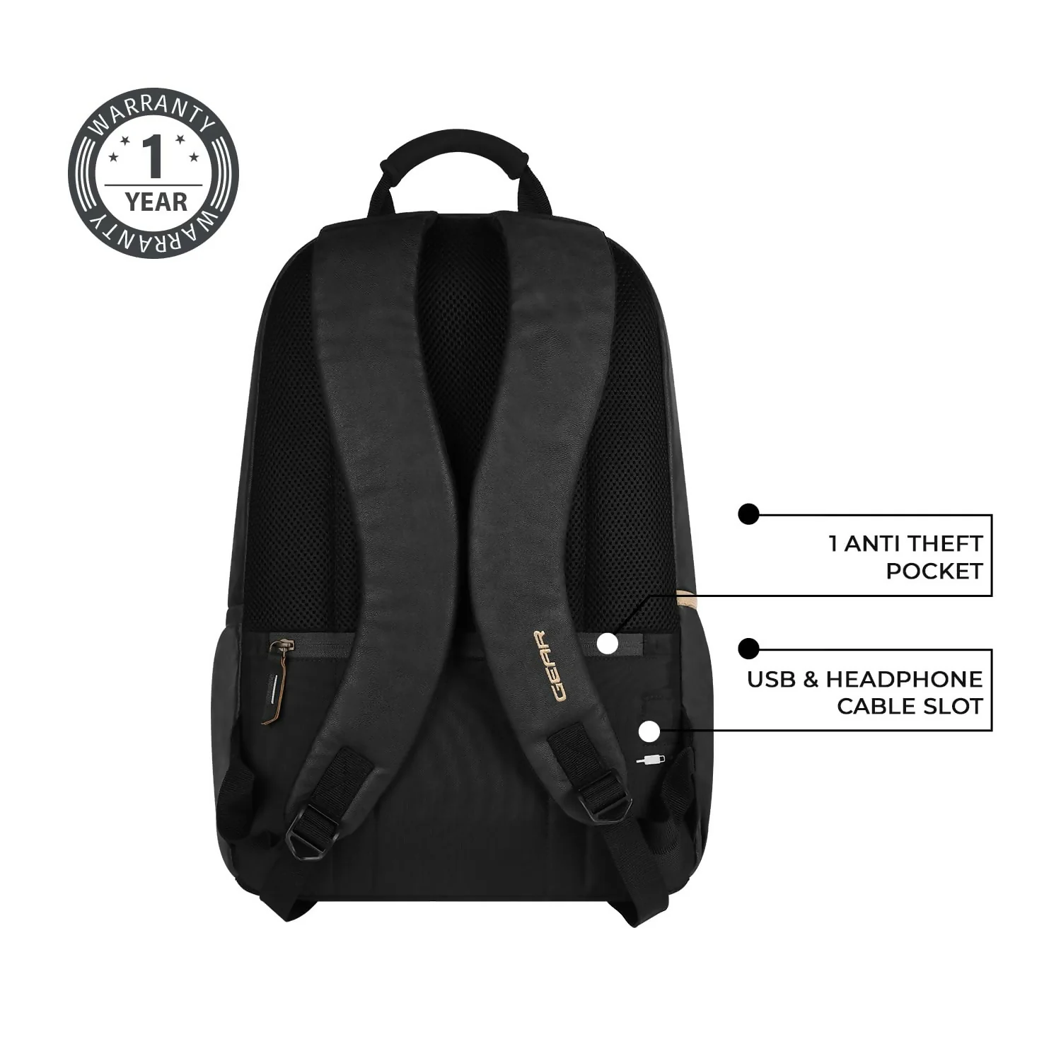 GEAR Laptop Back Pack Classic Faux Leather Black - Image 4