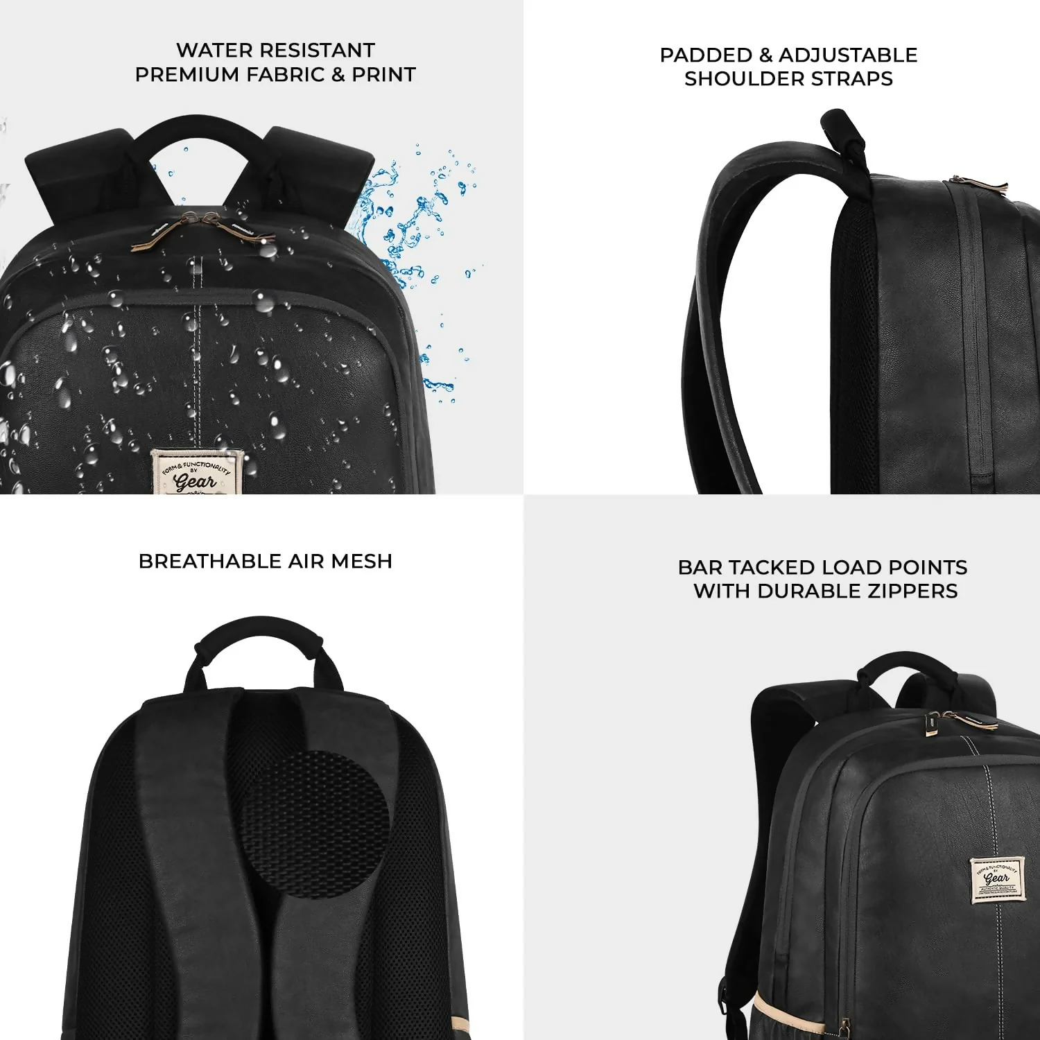 GEAR Laptop Back Pack Classic Faux Leather Black - Image 5