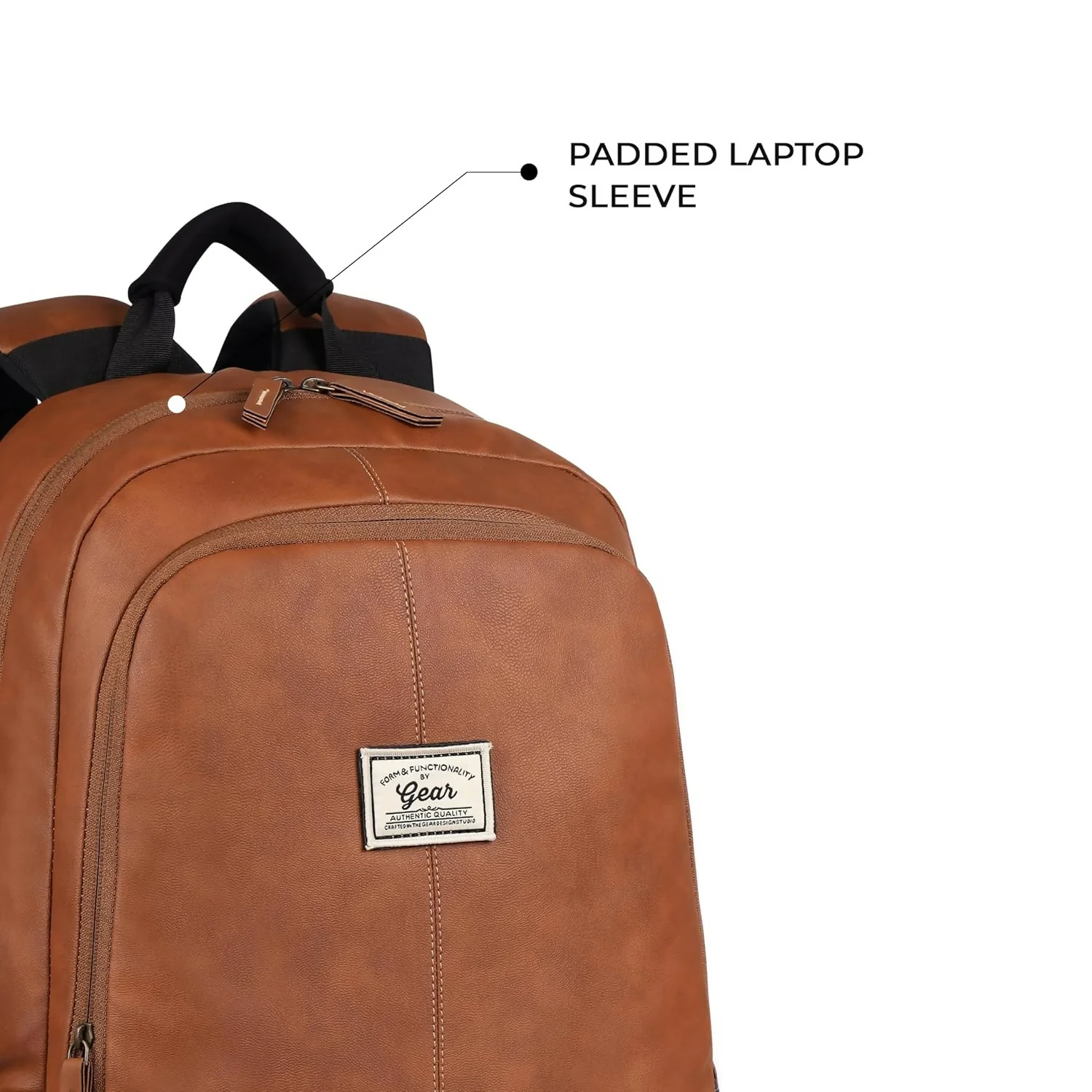 GEAR Laptop Back Pack Classic Faux Leather Tan Black - Image 5
