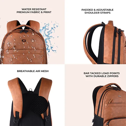 GEAR Laptop Back Pack Vintage 2 Leather Tan Black - Image 2