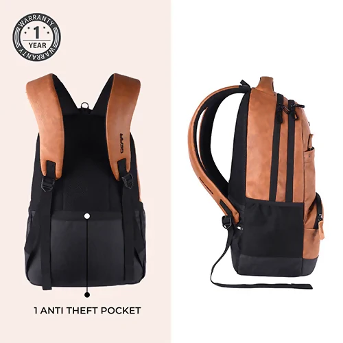GEAR Laptop Back Pack Vintage 2 Leather Tan Black - Image 3