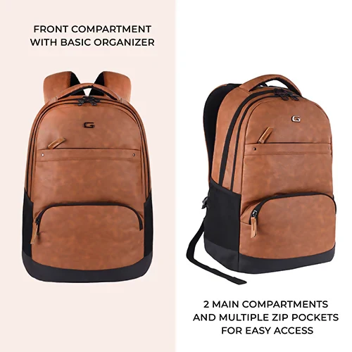 GEAR Laptop Back Pack Vintage 2 Leather Tan Black - Image 4