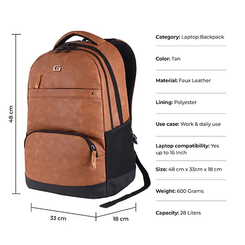 GEAR Laptop Back Pack Vintage 2 Leather Tan Black - Image 6