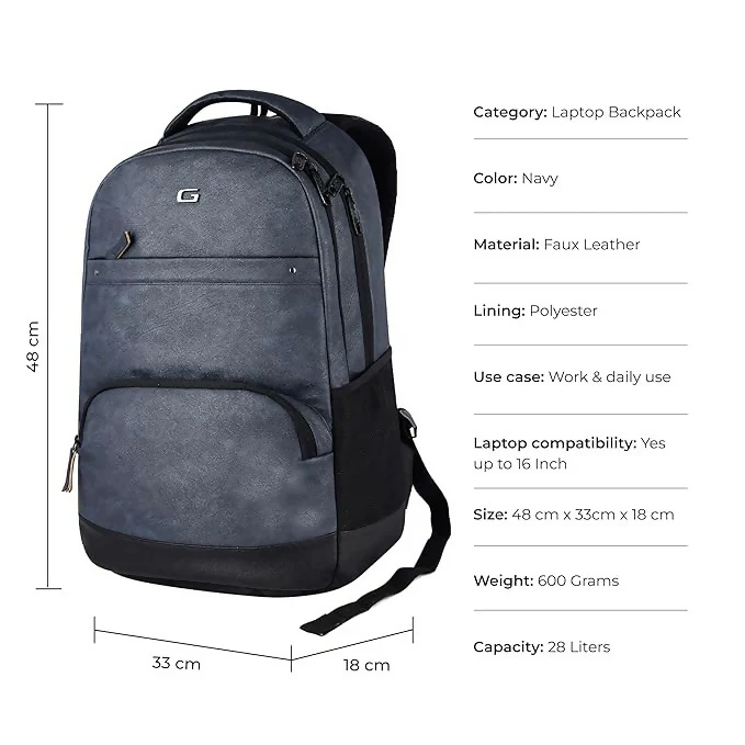 GEAR Vintage Faux Leather Laptop Backpack Navy Black - Image 2