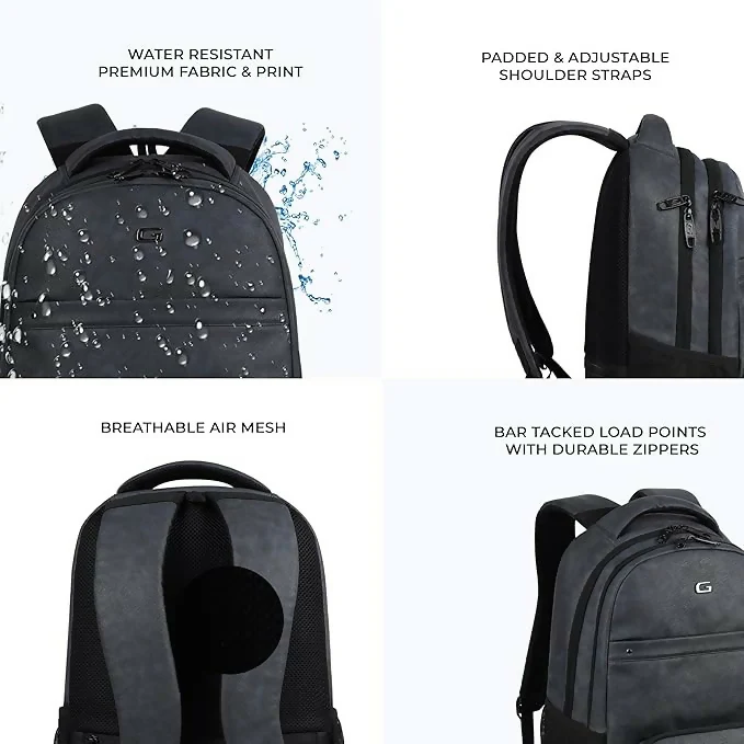 GEAR Vintage Faux Leather Laptop Backpack Navy Black - Image 5