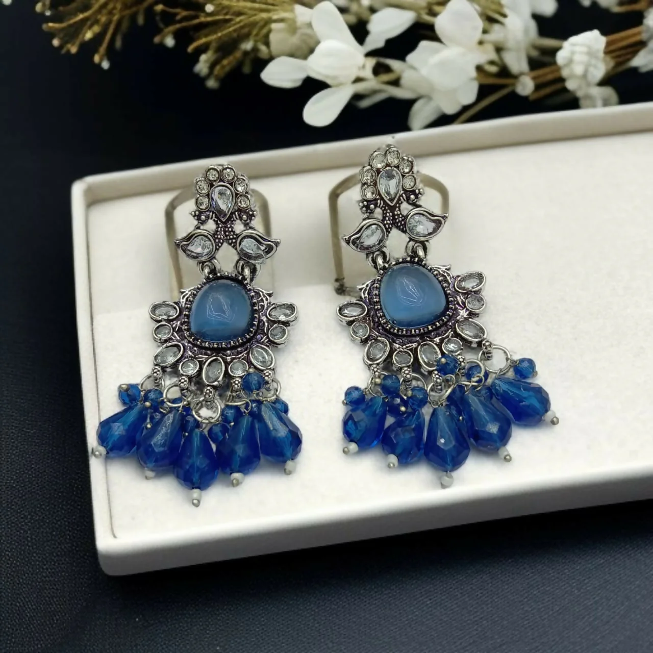 Royal Sapphire Oxidized German Silver Earrings - Image 2