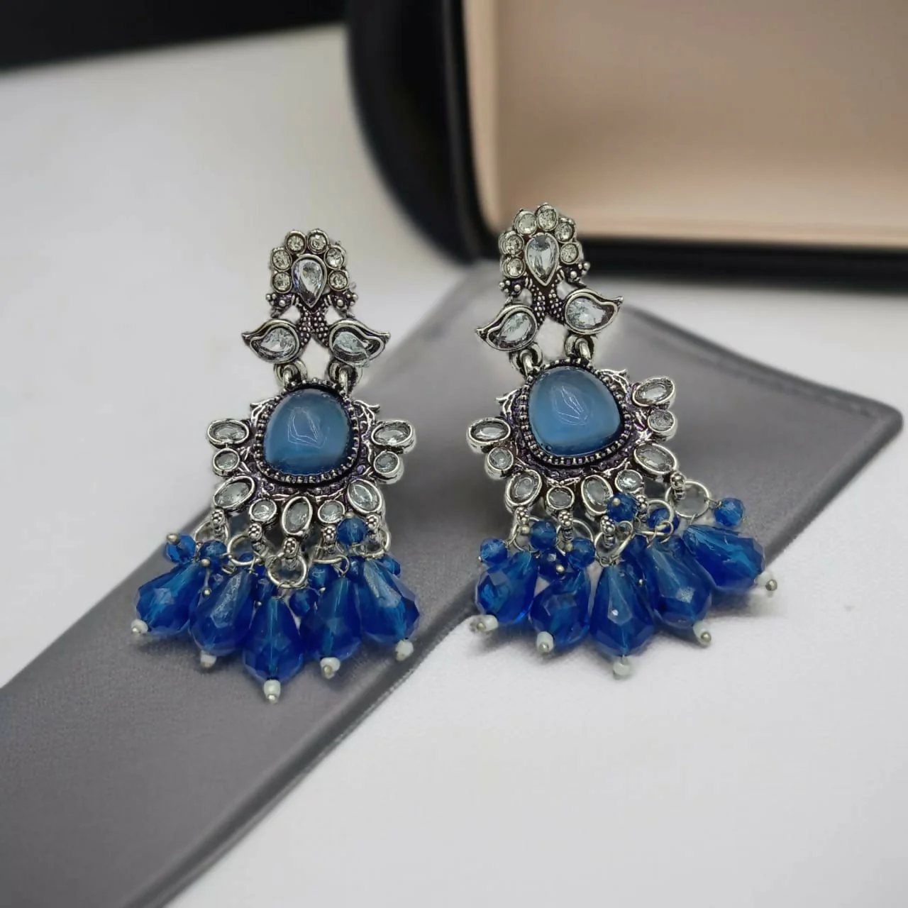 Royal Sapphire Oxidized German Silver Earrings - Image 4