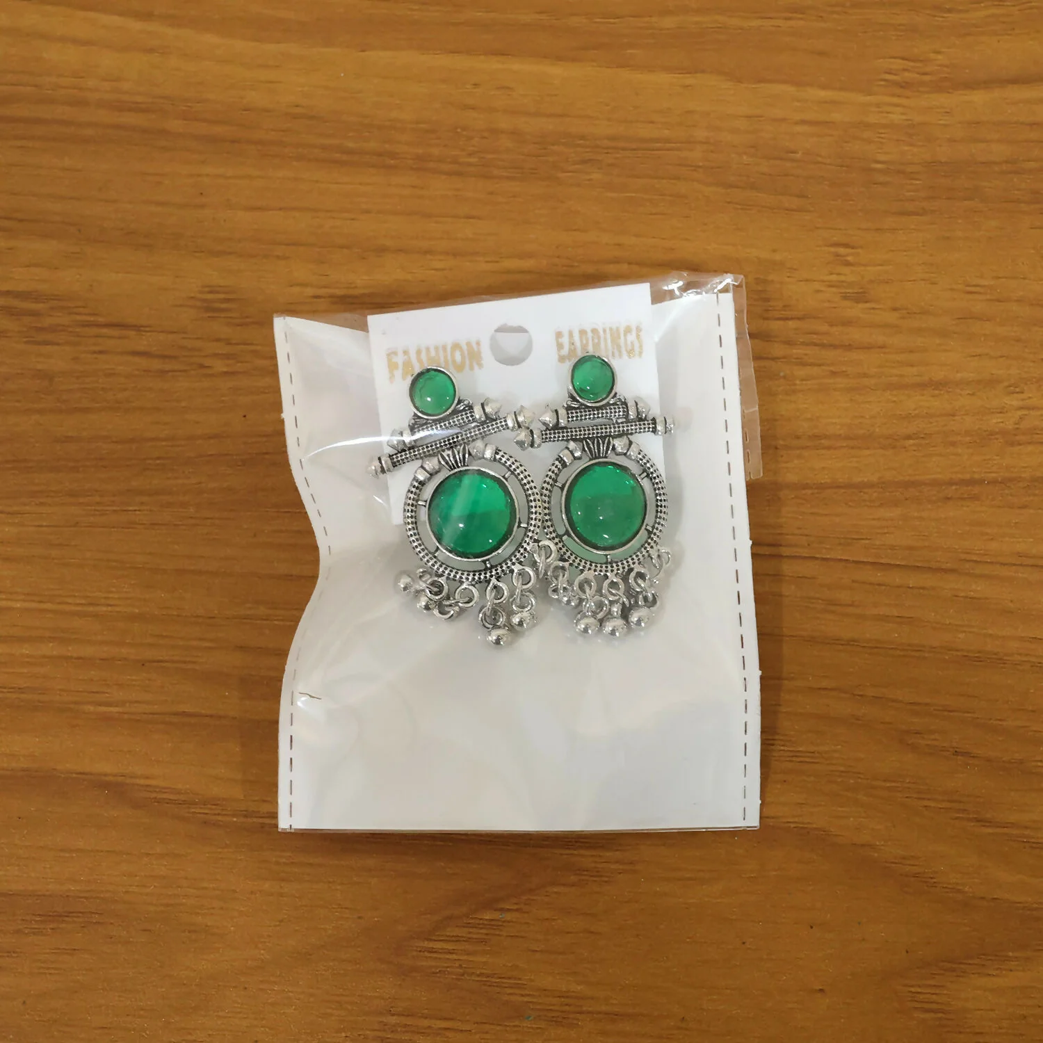 German Silver Green Stone Drop Earrings for Women | Festive & Party Wear Jewelry - Image 5