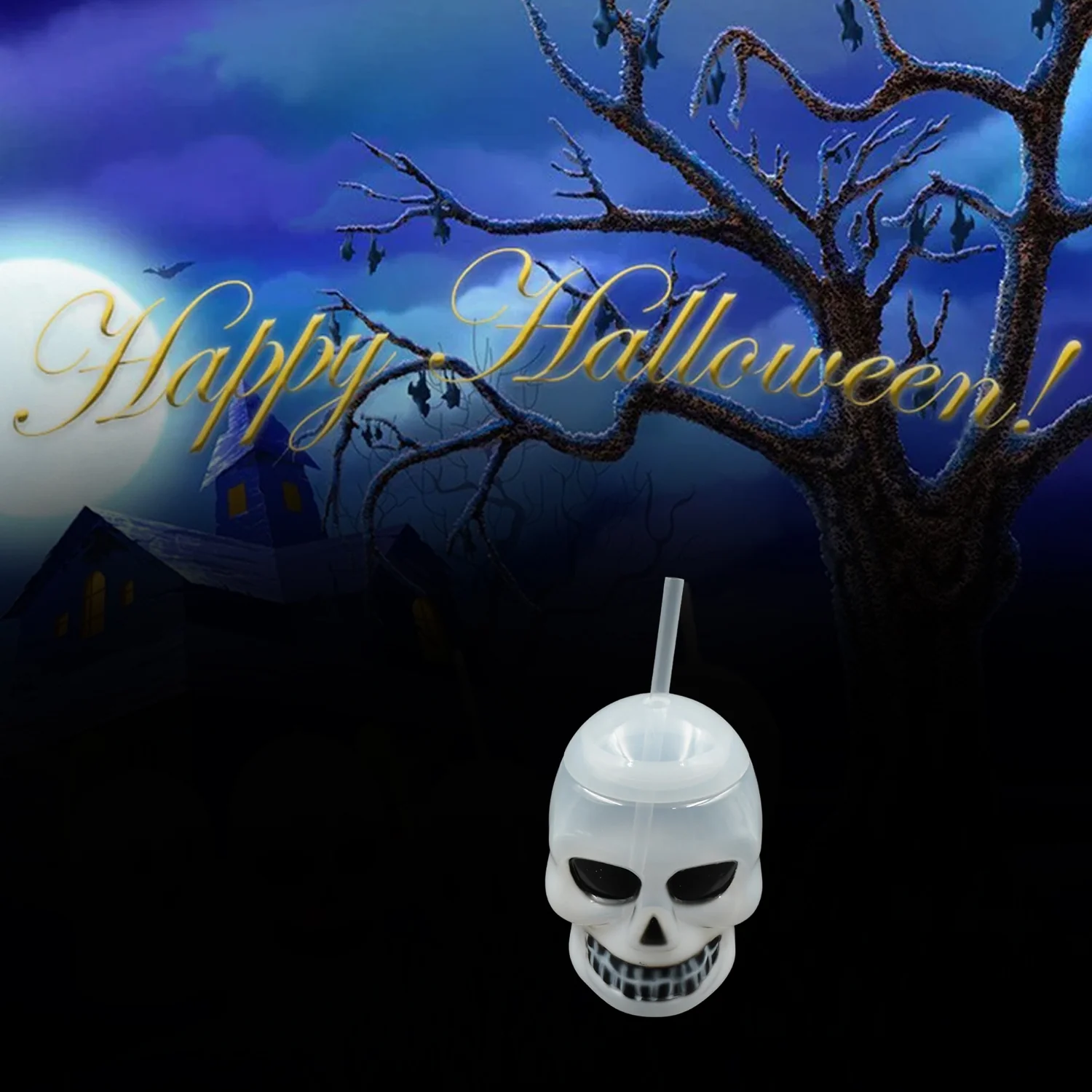 Ghost Face Bottle Water Bottle, Drinking Cup with Lid and Straw(1 Pc) - Image 3