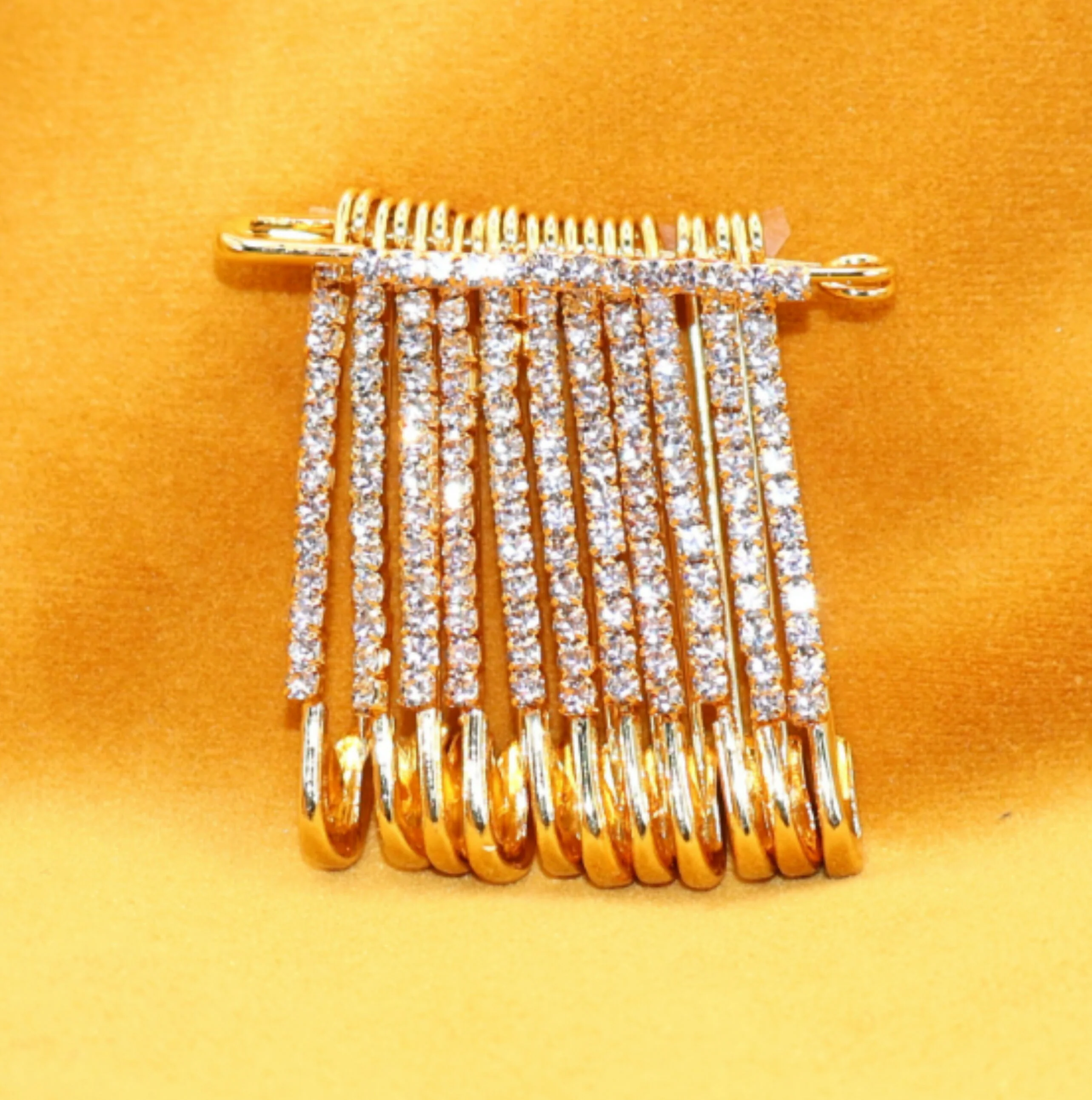 Glam Crystal Gold Saree Pin Brooch & Dangle Charms Set - Image 2