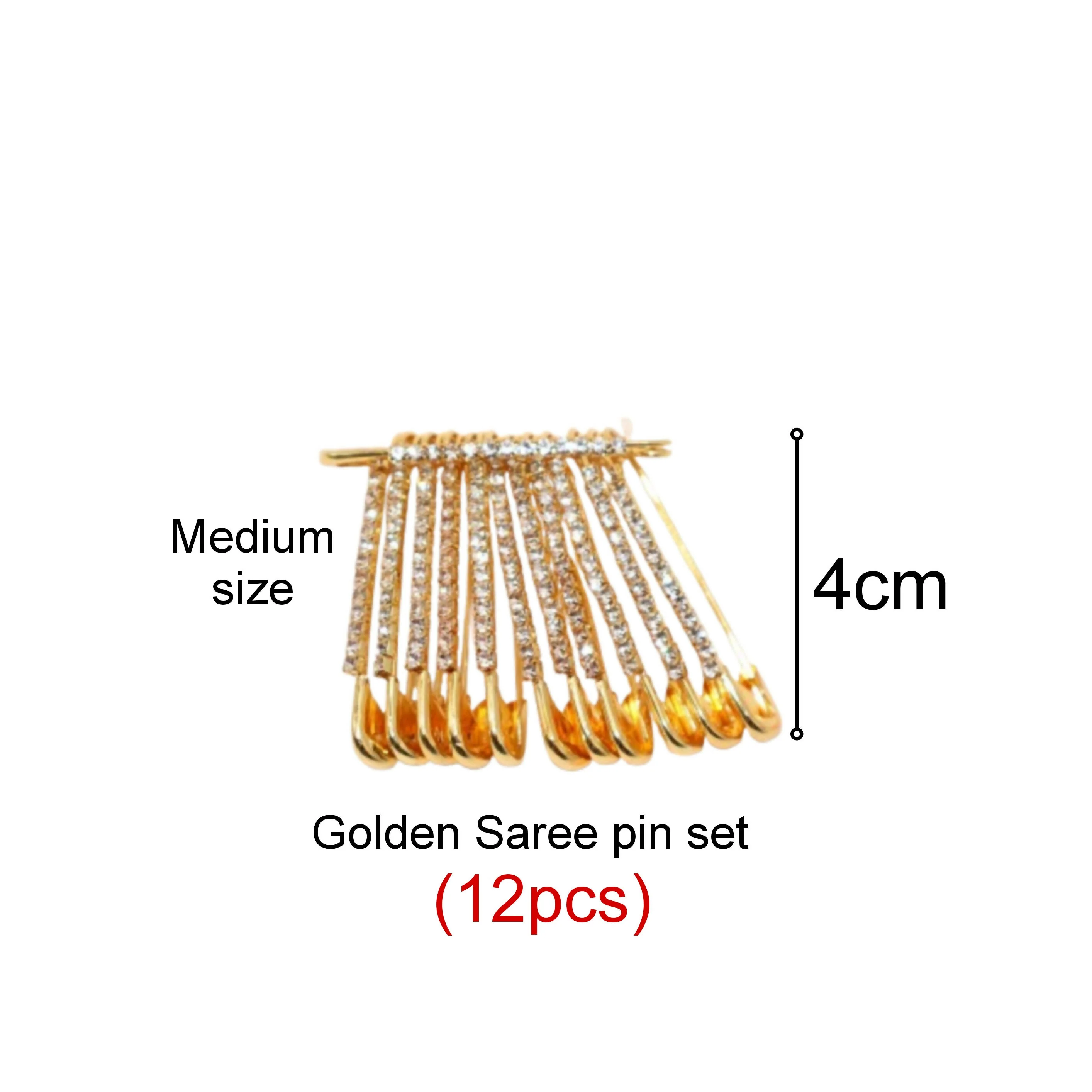 Glam Crystal Gold Saree Pin Brooch & Dangle Charms Set - Image 3