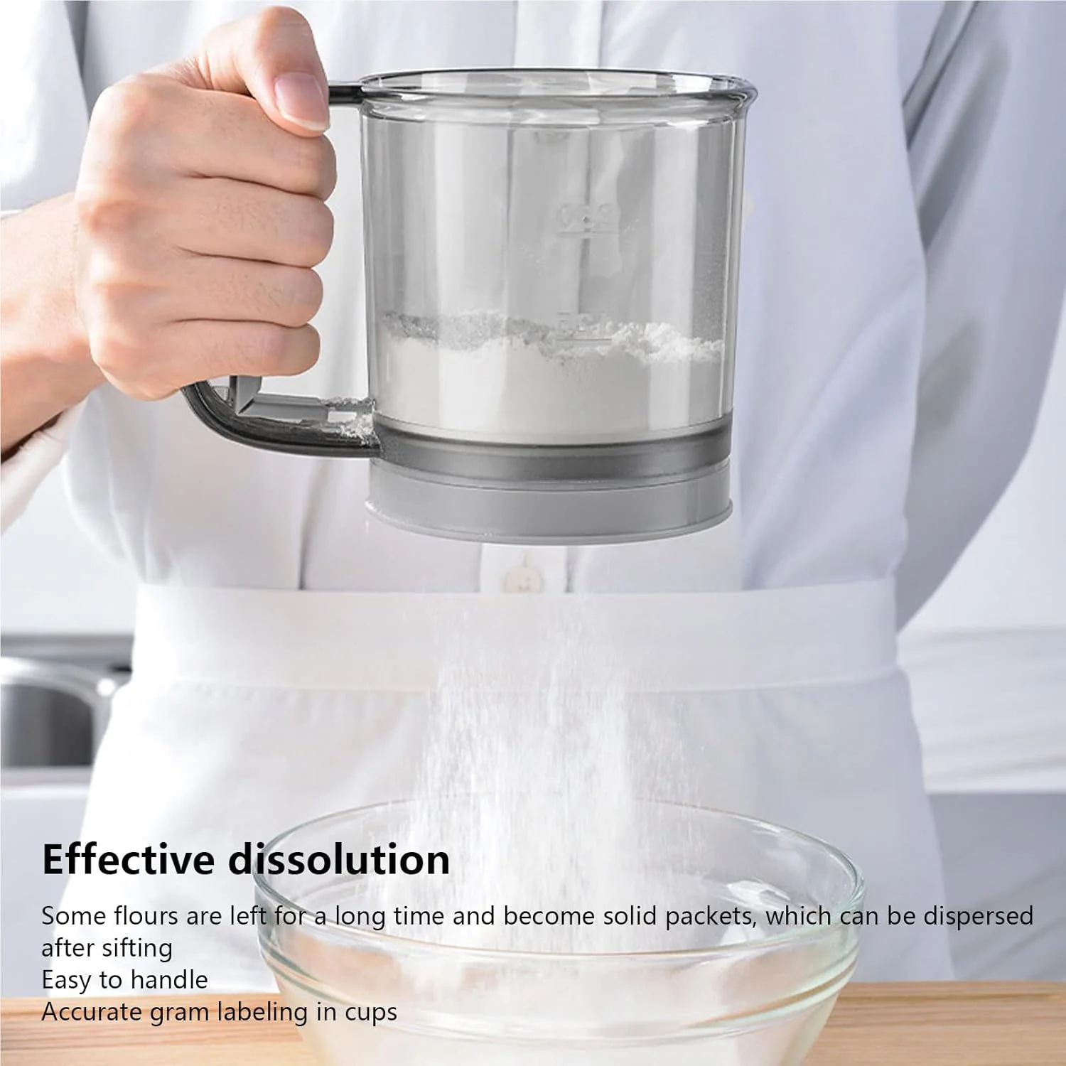 Plastic Flour Sieve Cup with Handle and Fine Mesh Filter for Kitchen Baking - Image 3