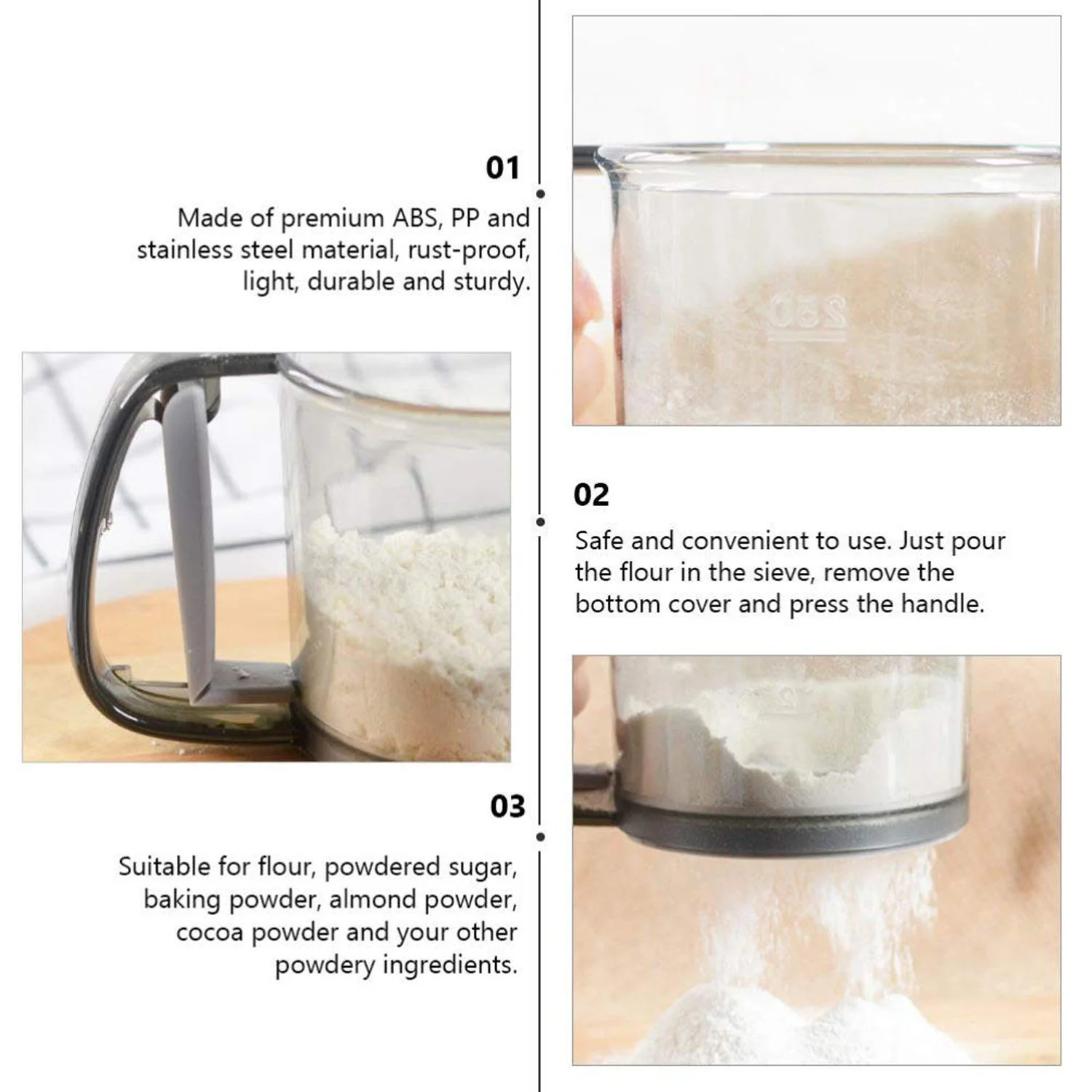 Plastic Flour Sieve Cup with Handle and Fine Mesh Filter for Kitchen Baking - Image 8