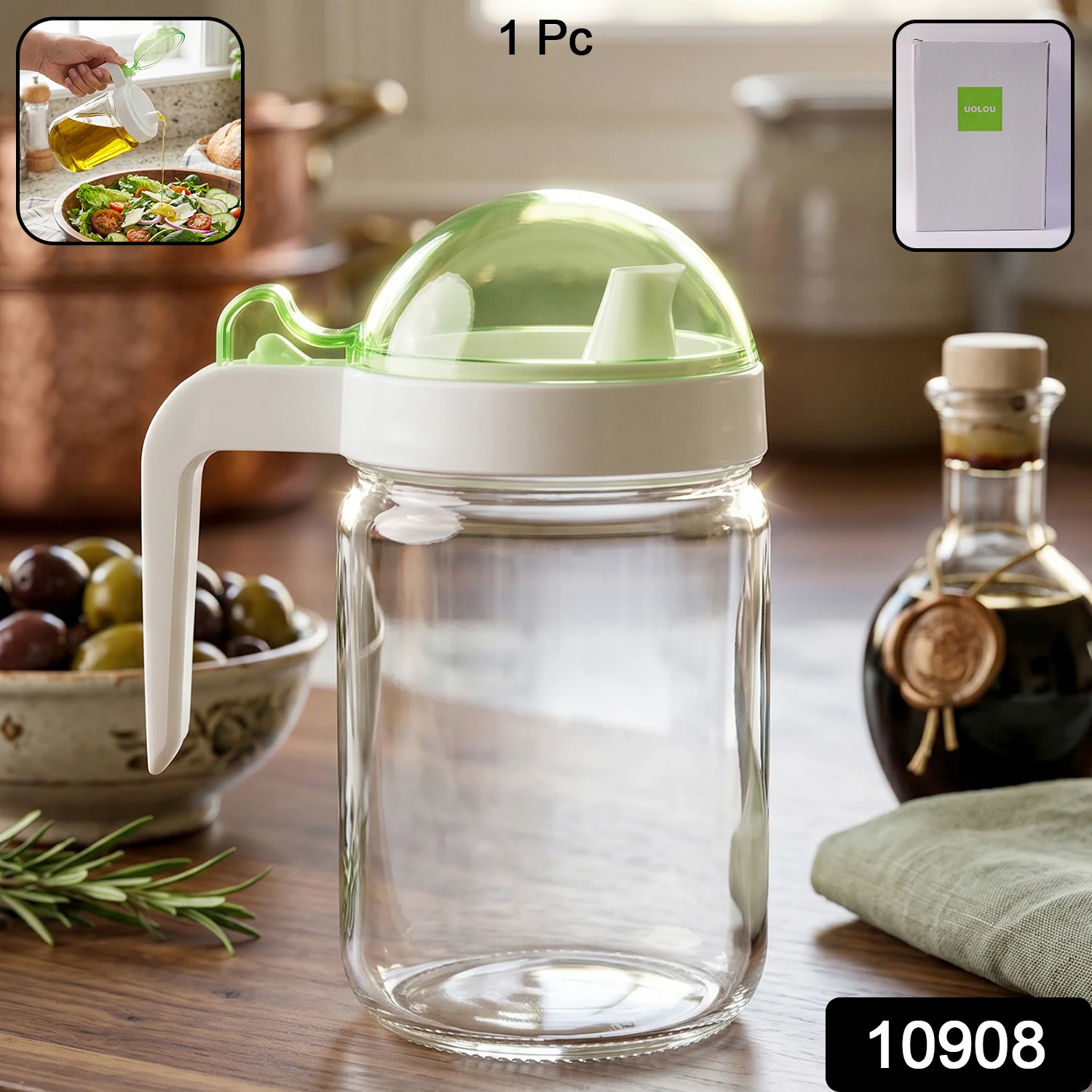 Glass Oil Bottle with Lid - 580ml Capacity, Perfect for Oil - Image 2