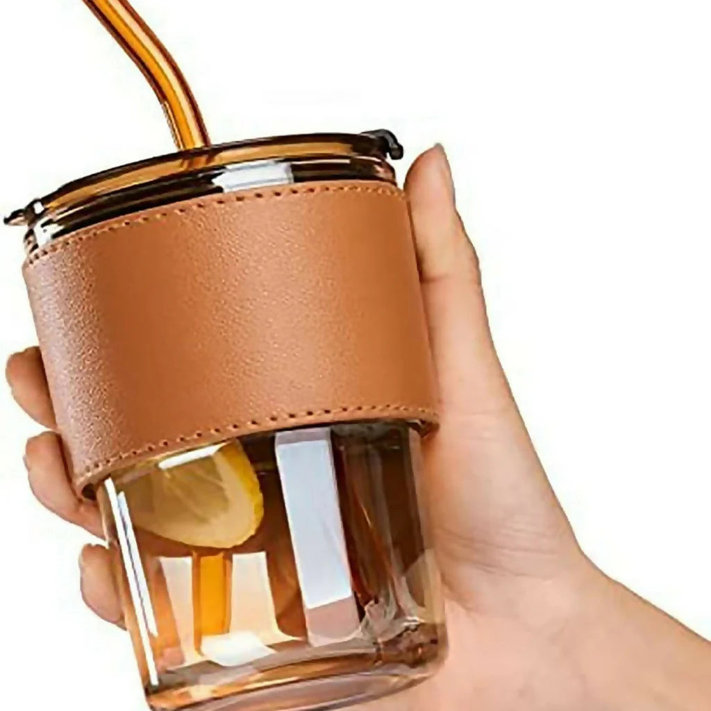 Glass Tumbler with Straw and Lid Portable Juice Coffee Cup - Image 6