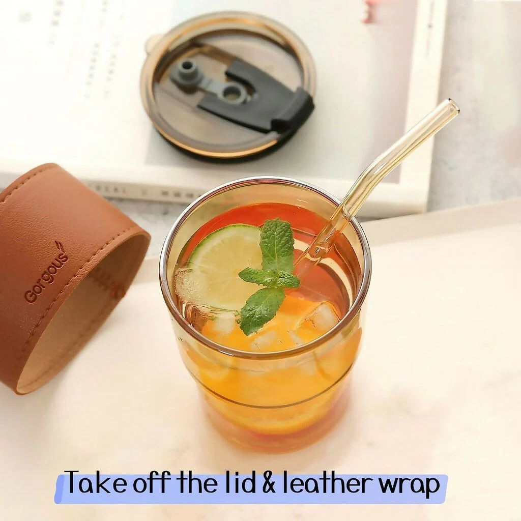 Glass Tumbler with Straw and Lid Portable Juice Coffee Cup - Image 7