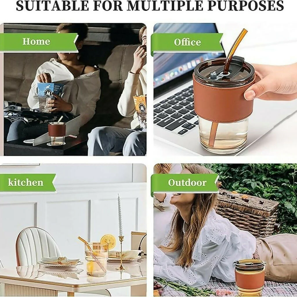Glass Tumbler with Straw and Lid Portable Juice Coffee Cup - Image 8