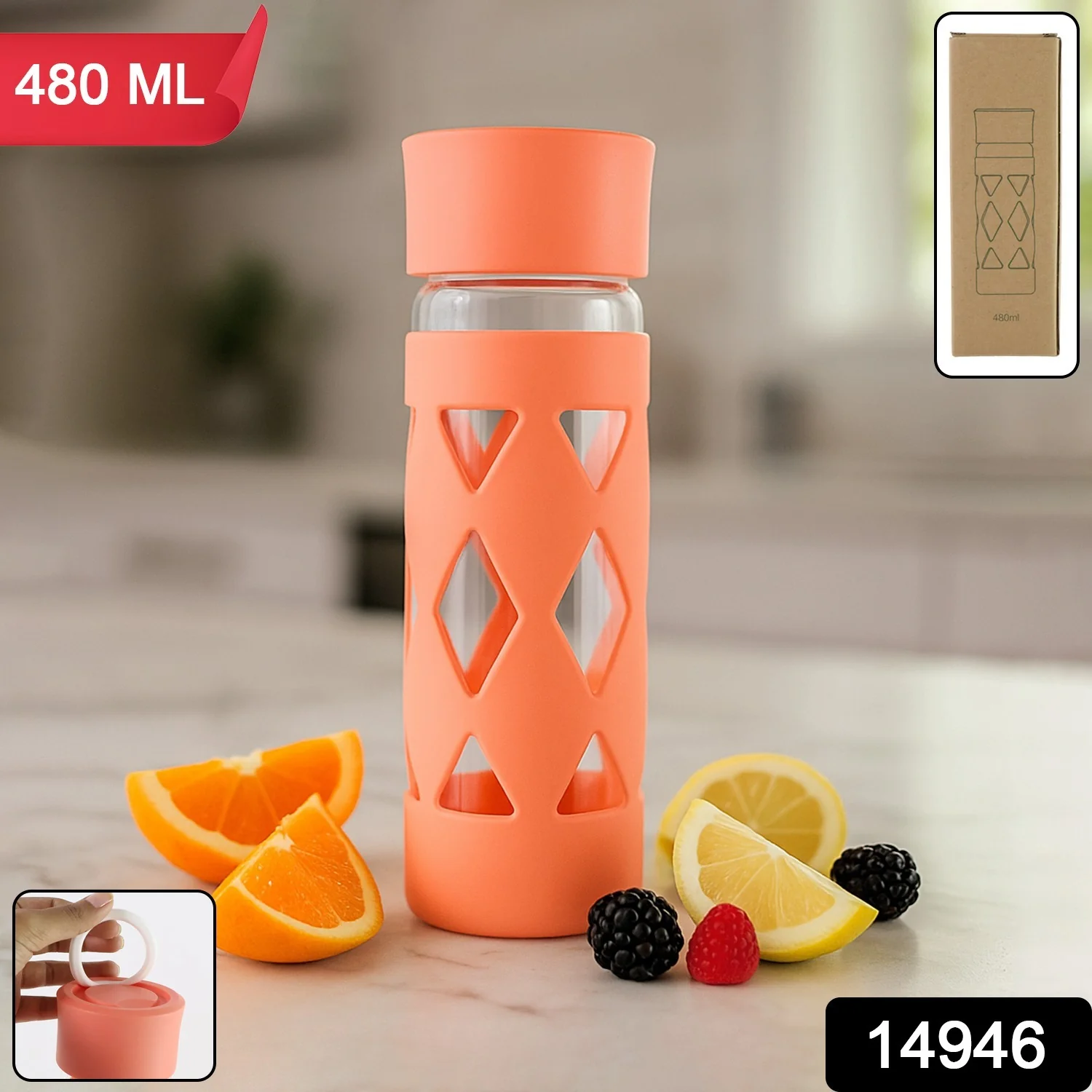 Glass Water Bottle with Protective Sleeve - (1 Pc / 480 ML) - Image 2