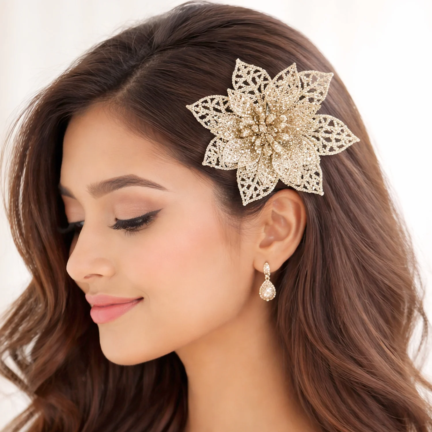 Glitter Flower Hair Clip Set (6 Pc Mix Color Set) - Image 3