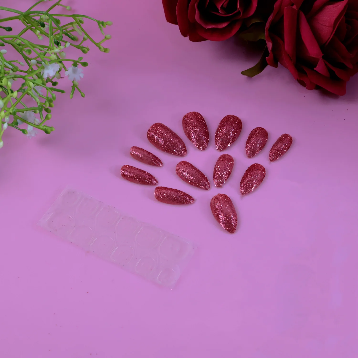 Glitter Press-On False Nails fake nails - (1 Set / Mix Color & Design) - Image 3
