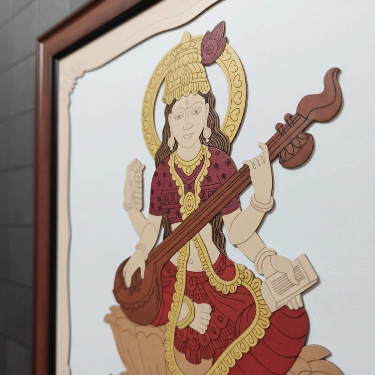 Goddess Saraswati Wooden Framed Wall Art | Handcrafted Hindu Religious Painting for Home, Office & Pooja Room | Premium Spiritual Decor - Image 4