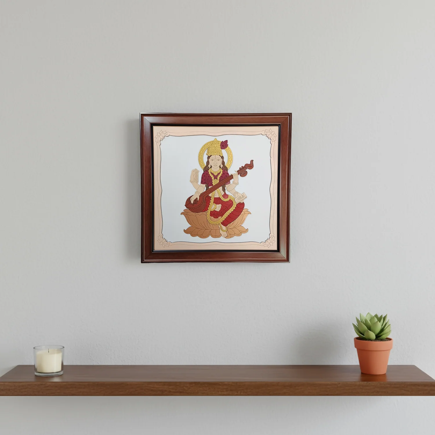 Goddess Saraswati Wooden Framed Wall Art | Handcrafted Hindu Religious Painting for Home, Office & Pooja Room | Premium Spiritual Decor - Image 5