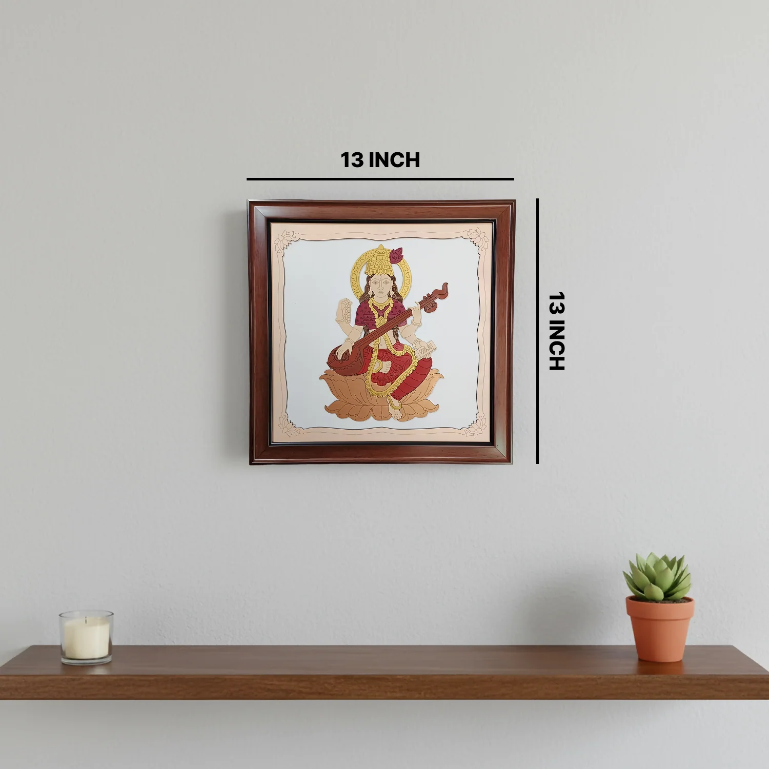 Goddess Saraswati Wooden Framed Wall Art | Handcrafted Hindu Religious Painting for Home, Office & Pooja Room | Premium Spiritual Decor - Image 7