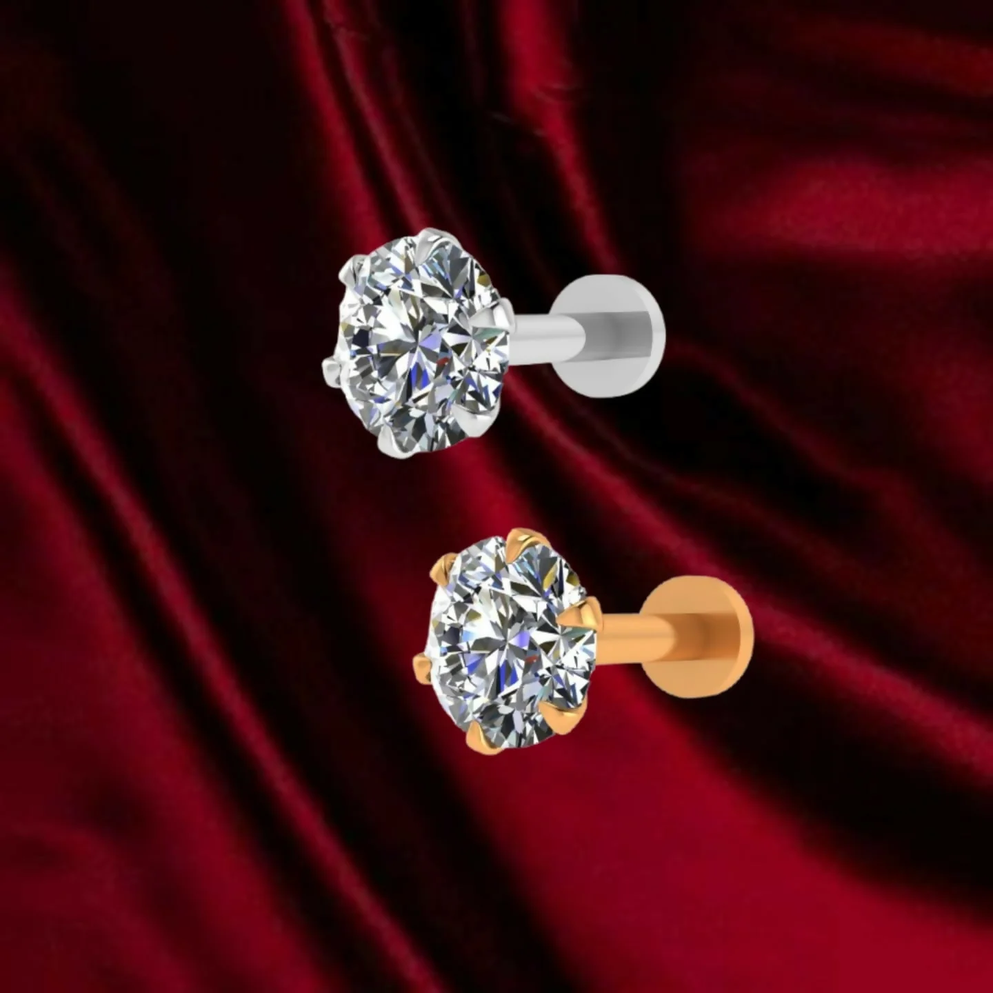 Gold and silver plated Nosepin Stud Labret Piercing for women and girls Combo Pack of 2 - Image 2