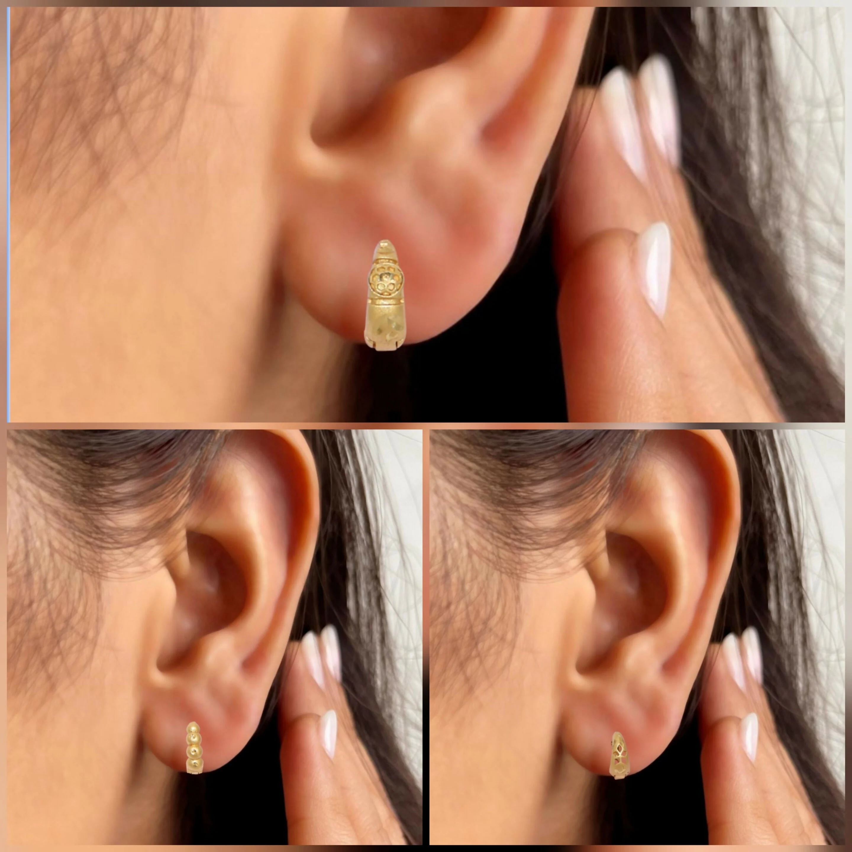 Gold Bali Earrings with AD bali Design kan ki bali Combo Pack of 3 - Image 2
