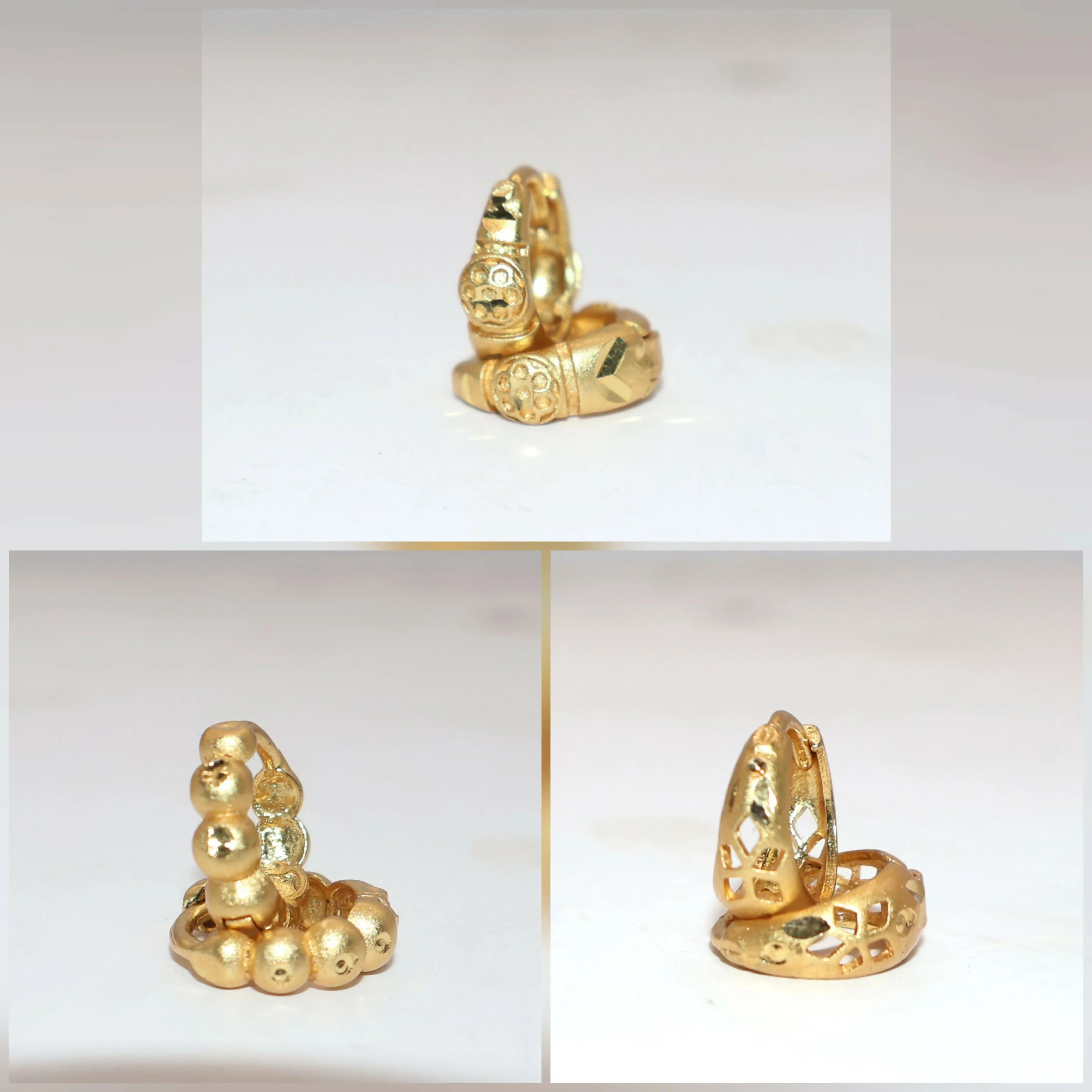 Gold Bali Earrings with AD bali Design kan ki bali Combo Pack of 3 - Image 3