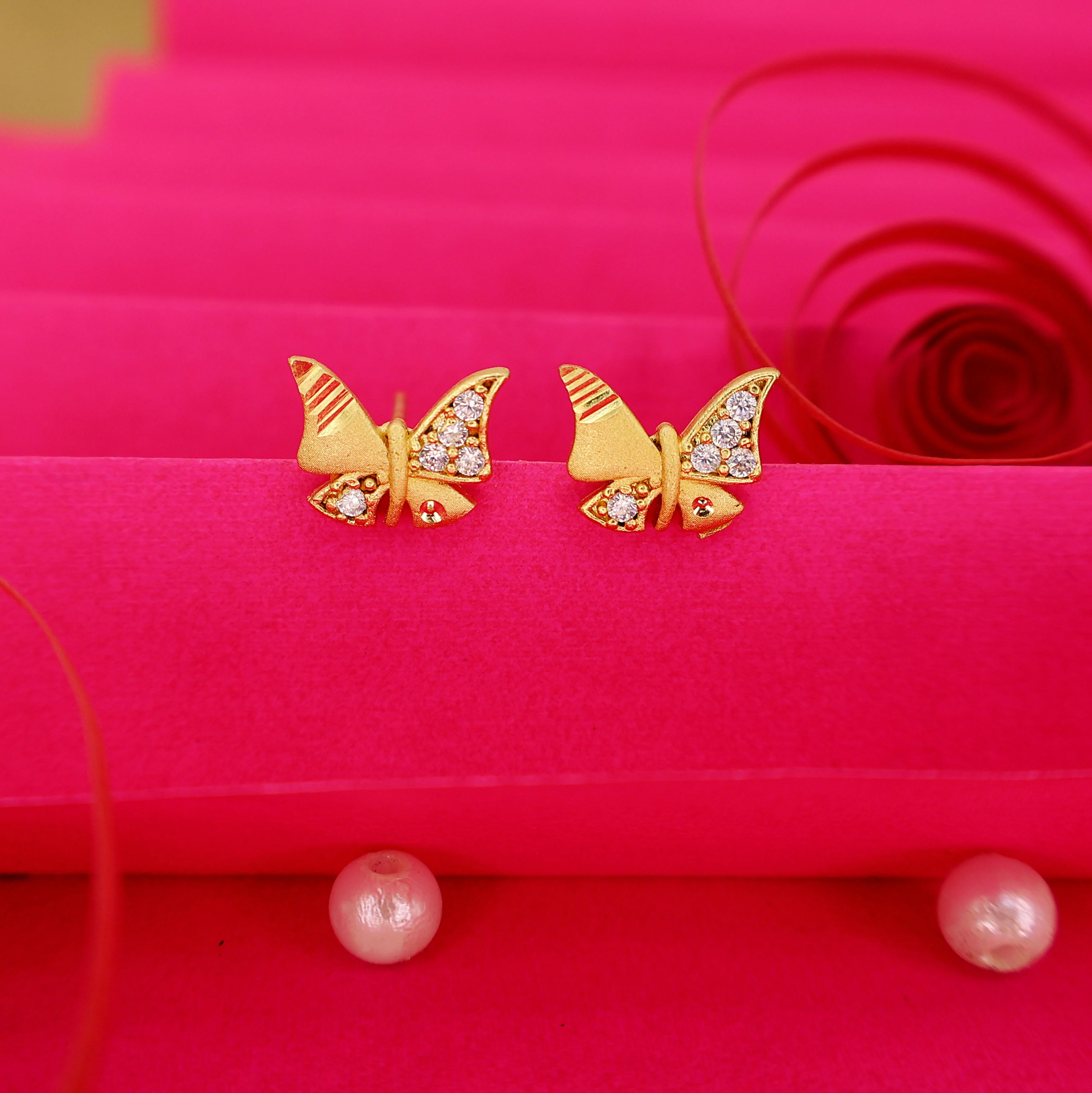 Gold Butterfly Stud Earrings with AD for women and girls - Image 2
