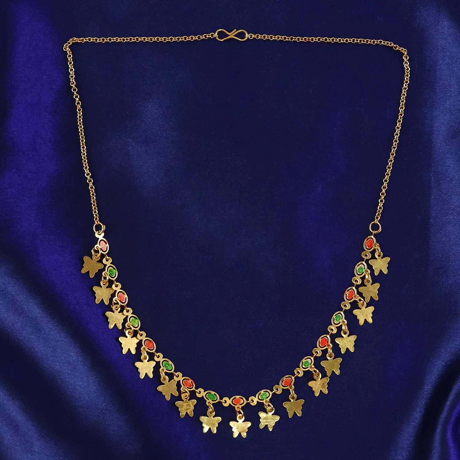 Gold Charm Necklace with Colorful Stones & Butterfly Drops - Image 3