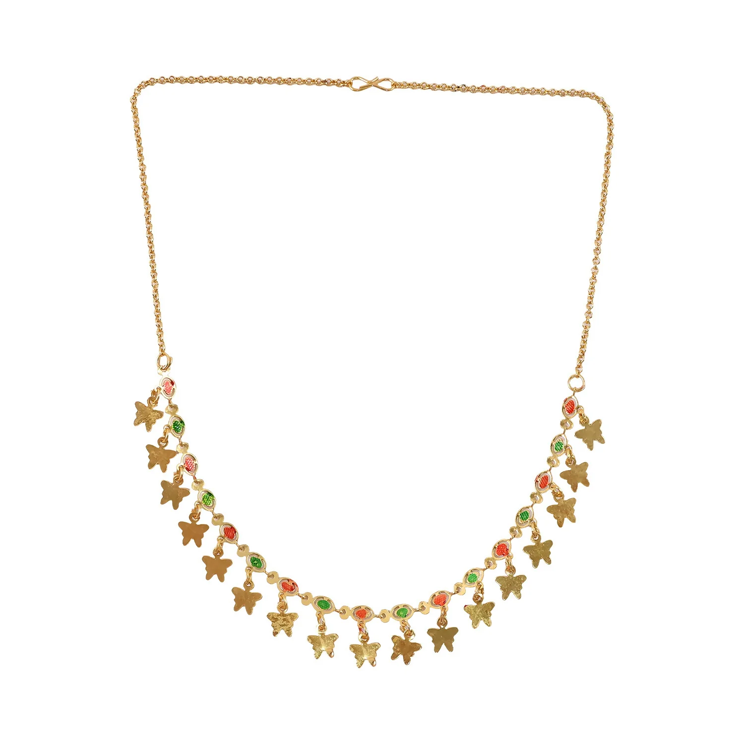 Gold Charm Necklace with Colorful Stones & Butterfly Drops - Image 5