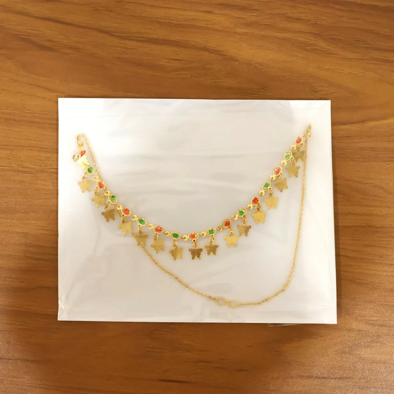 Gold Charm Necklace with Colorful Stones & Butterfly Drops - Image 6