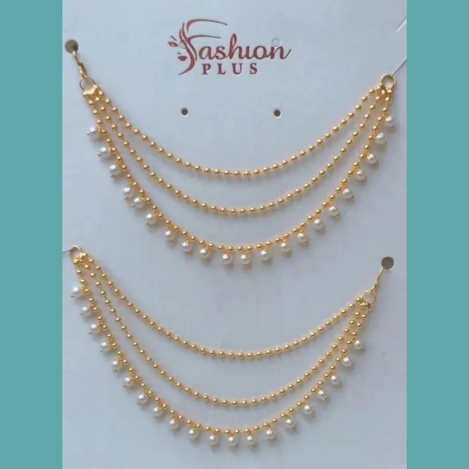 Gold Coated Multilayer Temple jewellery statement Chain Clip on hair Bahubali Set - Image 3
