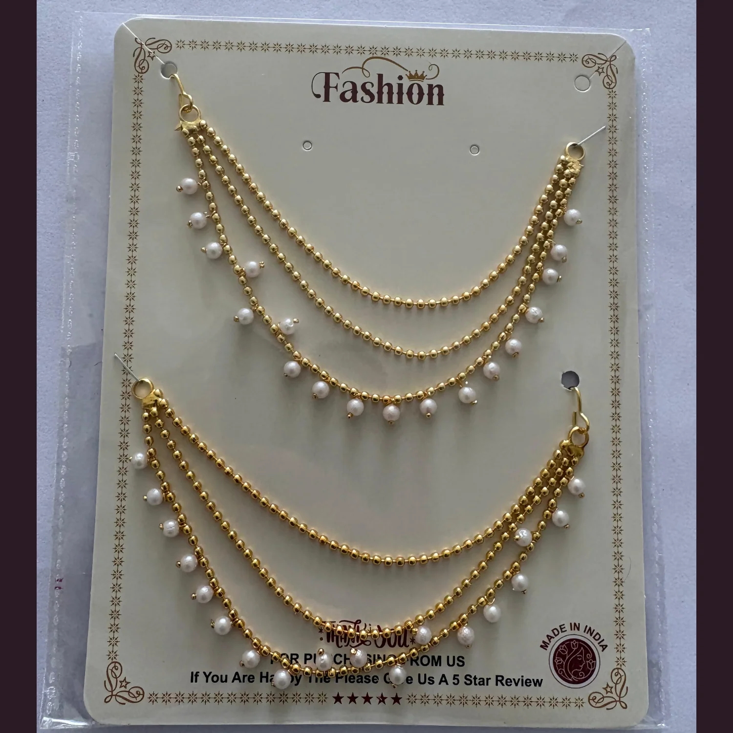 Gold Coated Multilayer Temple jewellery statement Chain Clip on hair Bahubali Set - Image 5