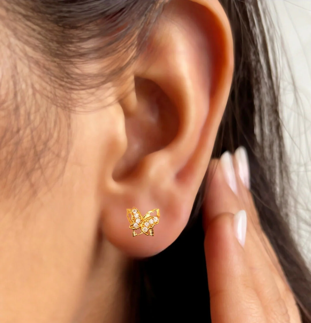 Gold & Diamond-Accented Butterfly Stud Earrings for women & girls - Image 2