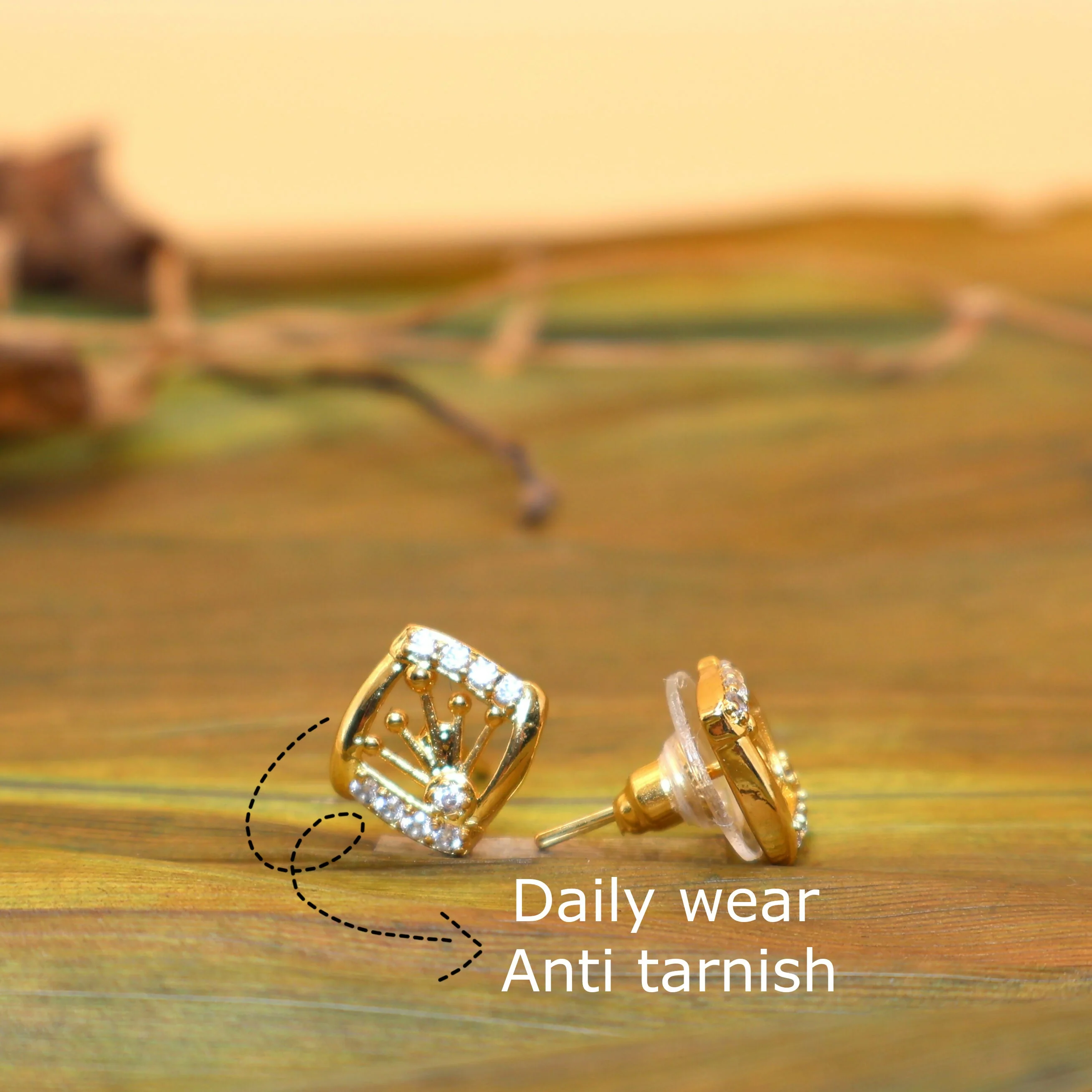 Gold Diamond Cage Stud Earring Setting - Square Solitaire Mount for women & girls - Image 3