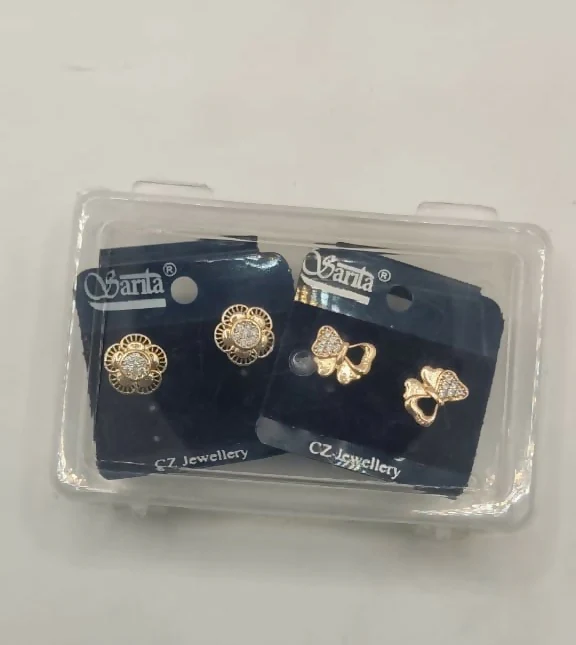 Gold & Diamond Flower & Butterfly Stud Earrings for women & girls Combo Pack of 2 - Image 5