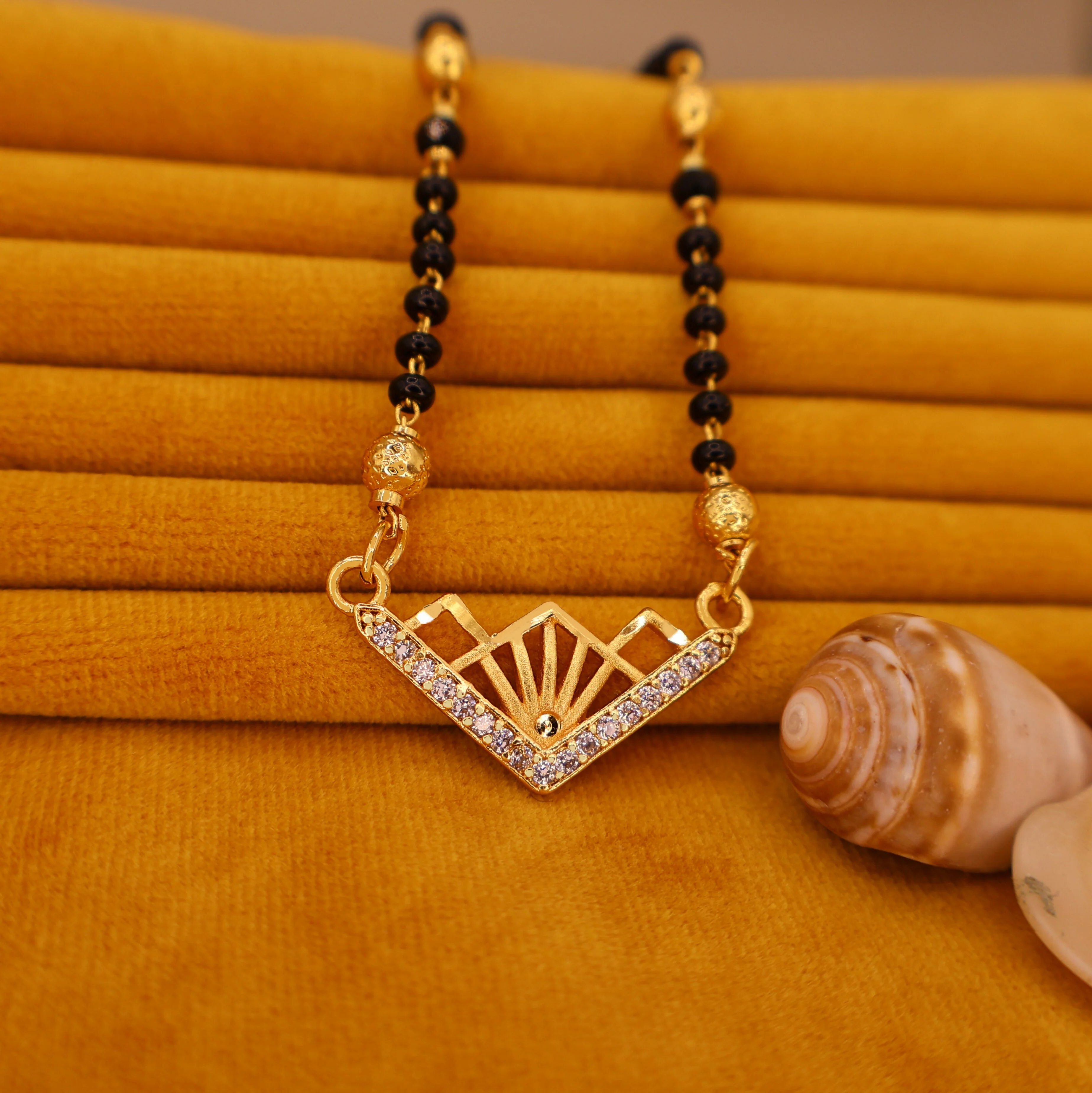 Gold Diamond Mangalsutra with Geometric Art Deco Pendant - Image 2